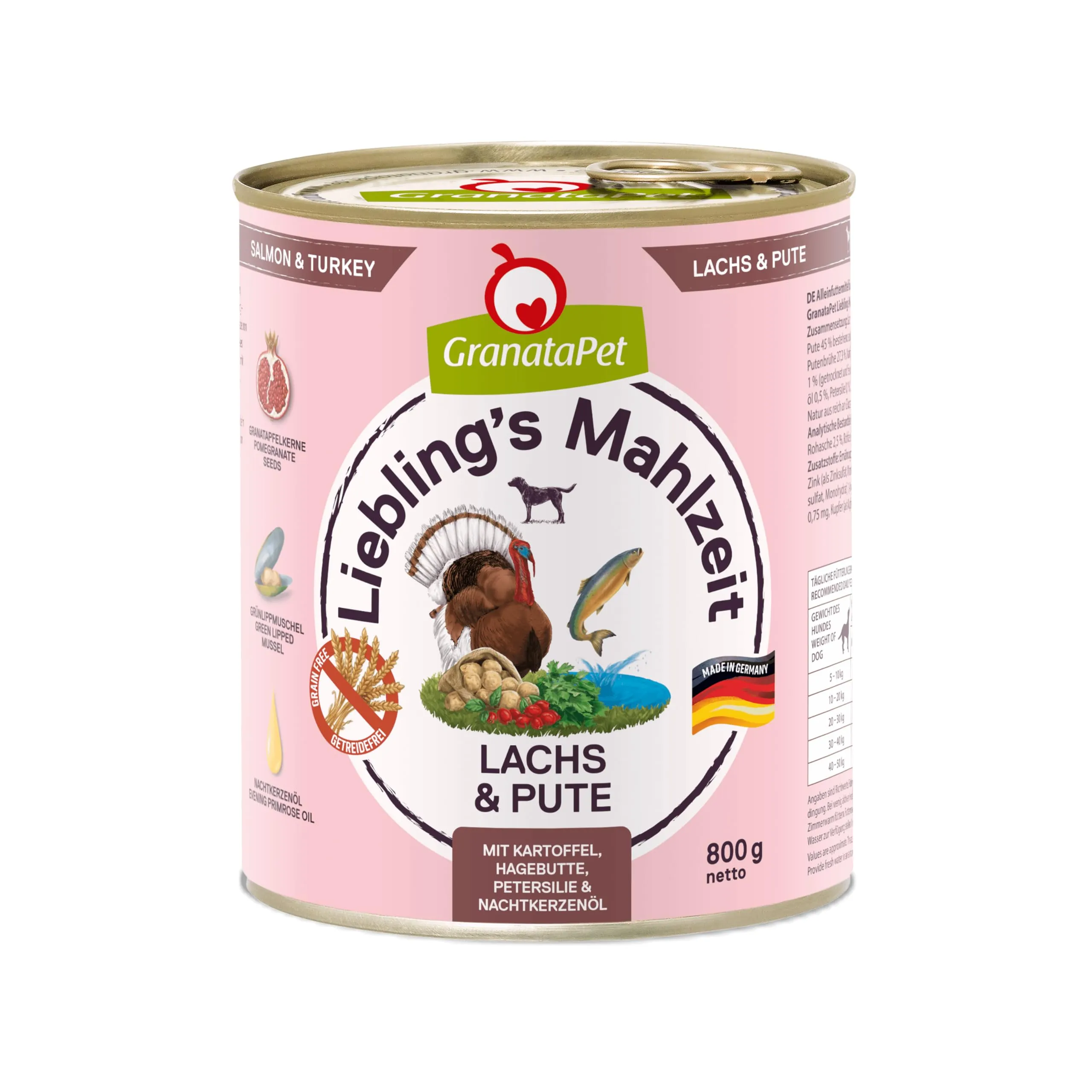 GranataPet Liebling’s Mahlzeit Salmone e Carne di Tacchino, Cibo Umido per Cani, Senza Cereali e Zuccheri Aggiunti, 6 x 800 g - immagine 1