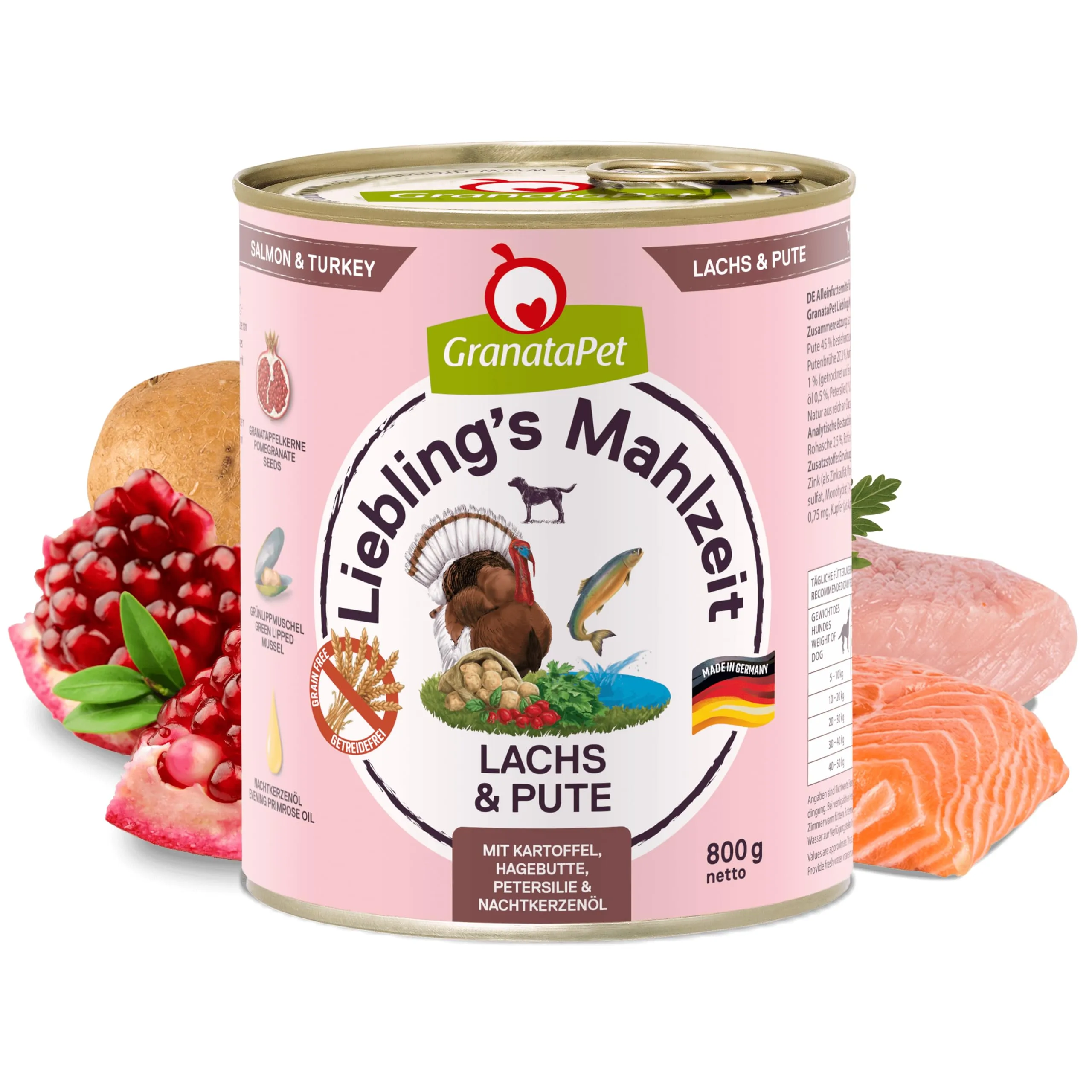 GranataPet Liebling’s Mahlzeit Salmone e Carne di Tacchino, Cibo Umido per Cani, Senza Cereali e Zuccheri Aggiunti, 6 x 800 g - immagine 2