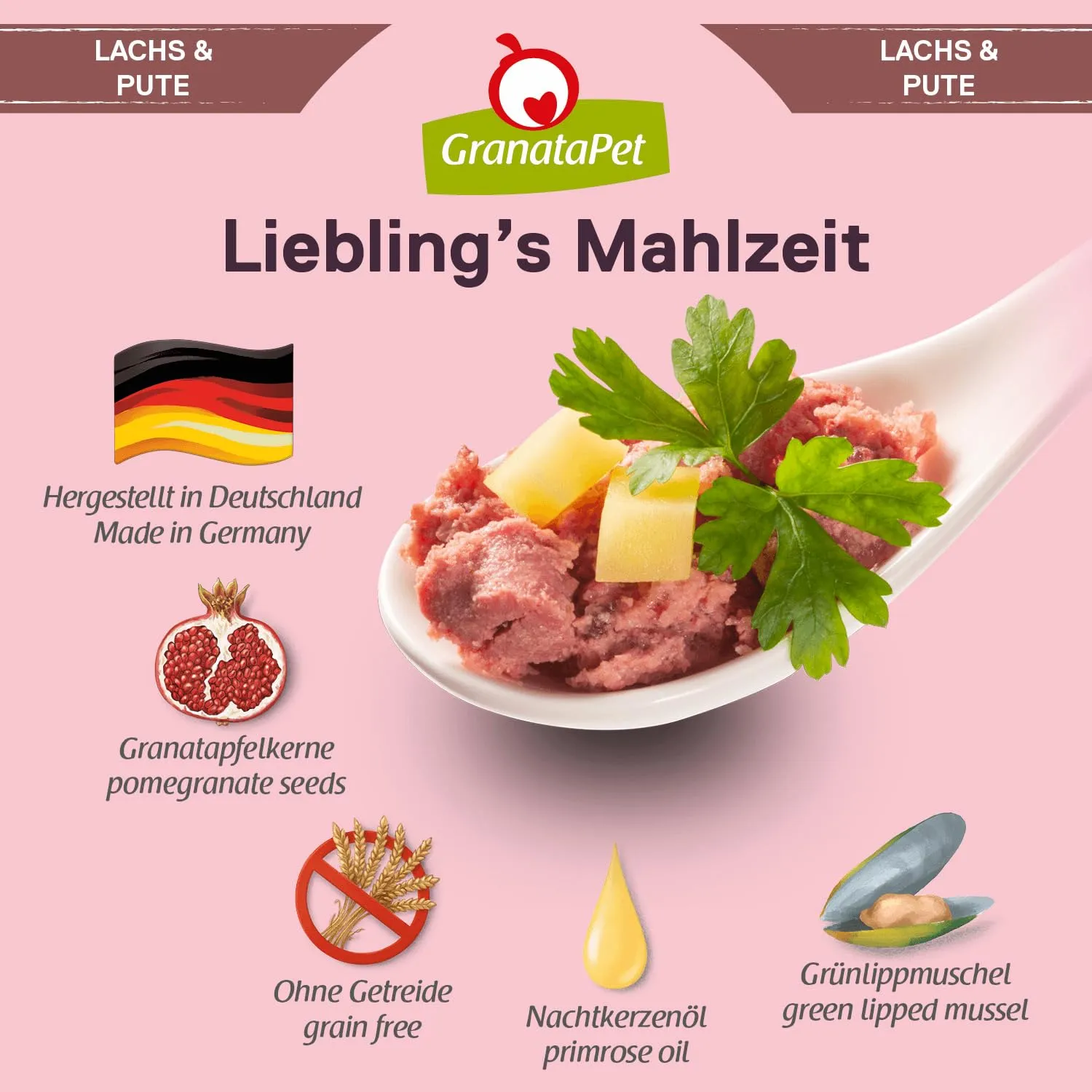 GranataPet Liebling’s Mahlzeit Salmone e Carne di Tacchino, Cibo Umido per Cani, Senza Cereali e Zuccheri Aggiunti, 6 x 800 g - immagine 5