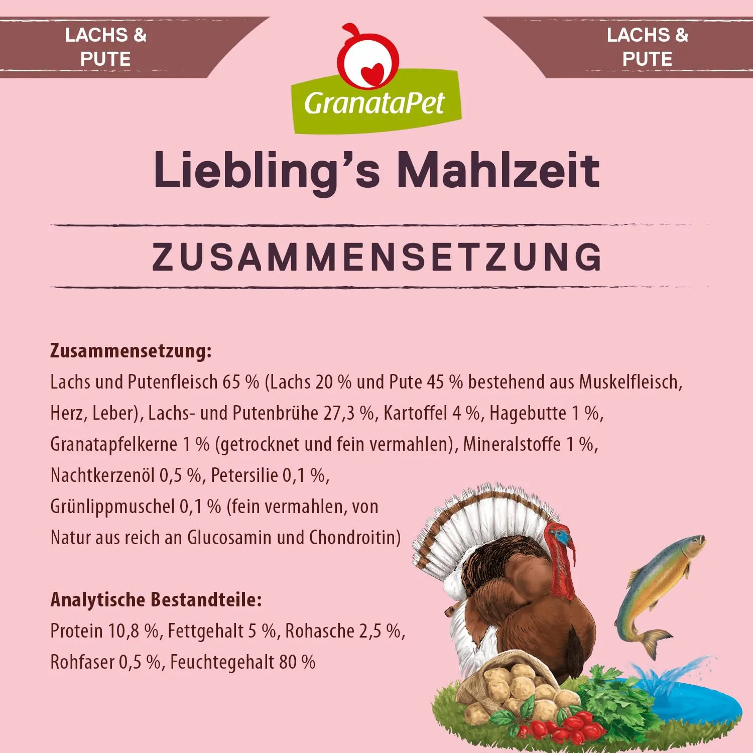 GranataPet Liebling’s Mahlzeit Salmone e Carne di Tacchino, Cibo Umido per Cani, Senza Cereali e Zuccheri Aggiunti, 6 x 800 g - immagine 6