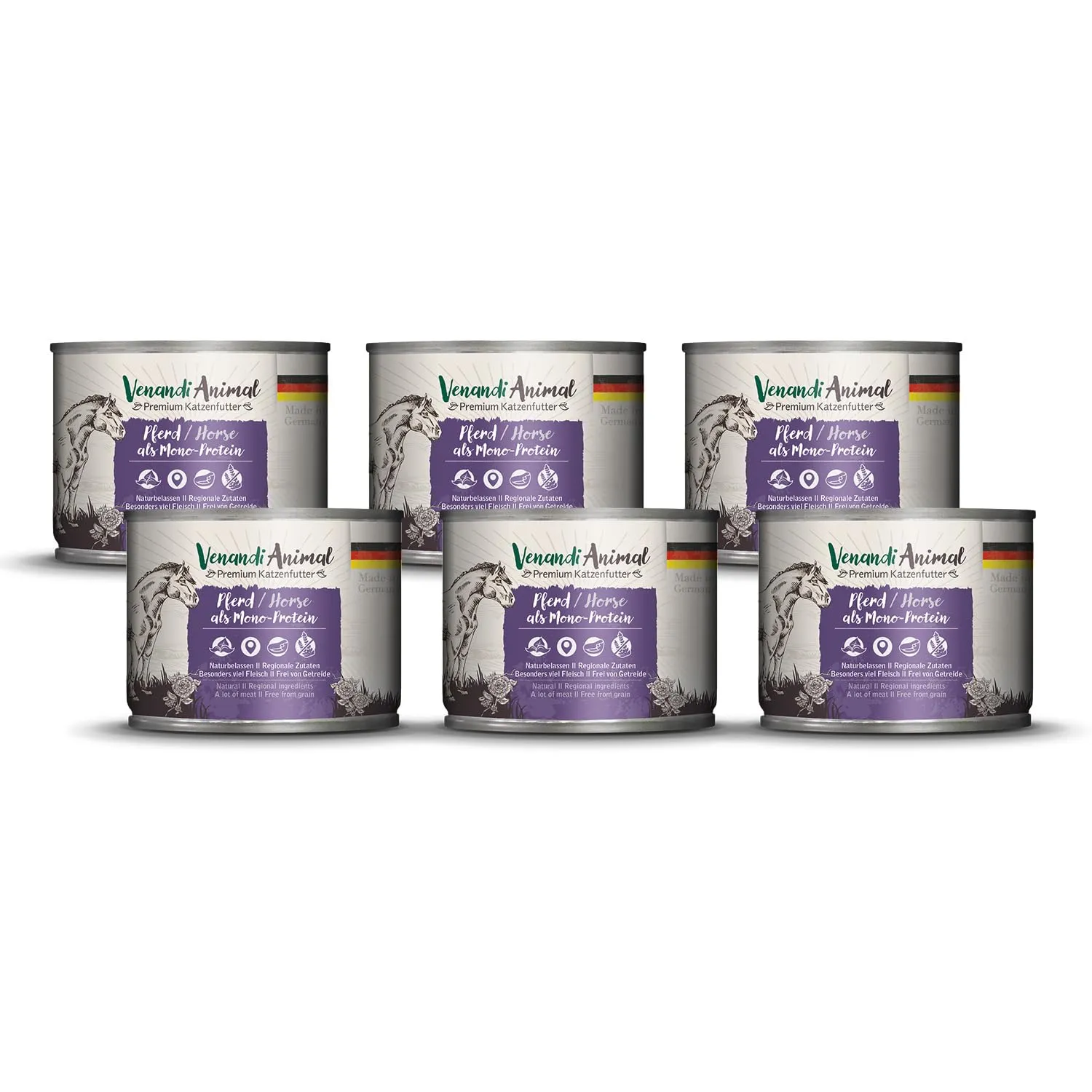 VenandiAnimal Alimento Umido per Gatti Cavallo Monoproteico Senza Cereali, 6 x 200 g - immagine 1