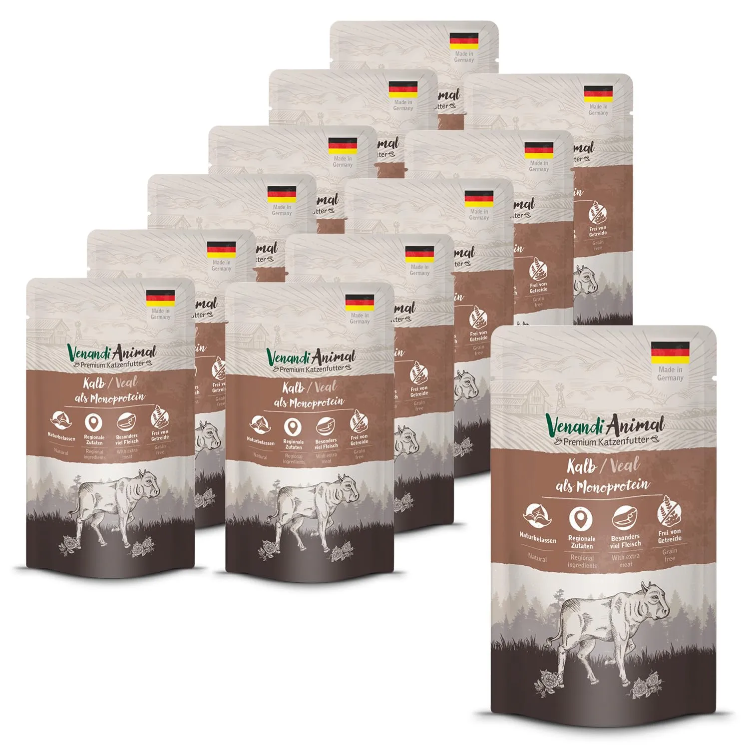 VenandiAnimal Mangime per Gatti Premium, Vitello Mono-Proteina, Senza Cereali, 12 x 125 g - immagine 1