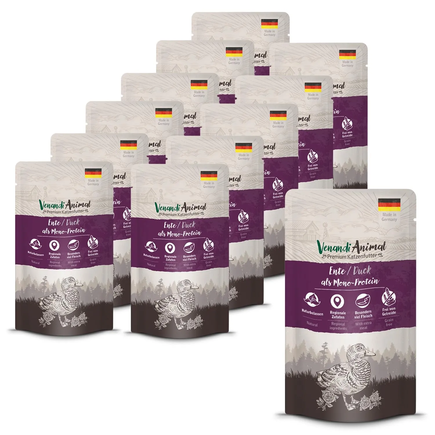 Venandi Animal Mangime per Gatti Premium Anatra Mono-Proteina Senza Cereali, 12 x 125 g - immagine 1