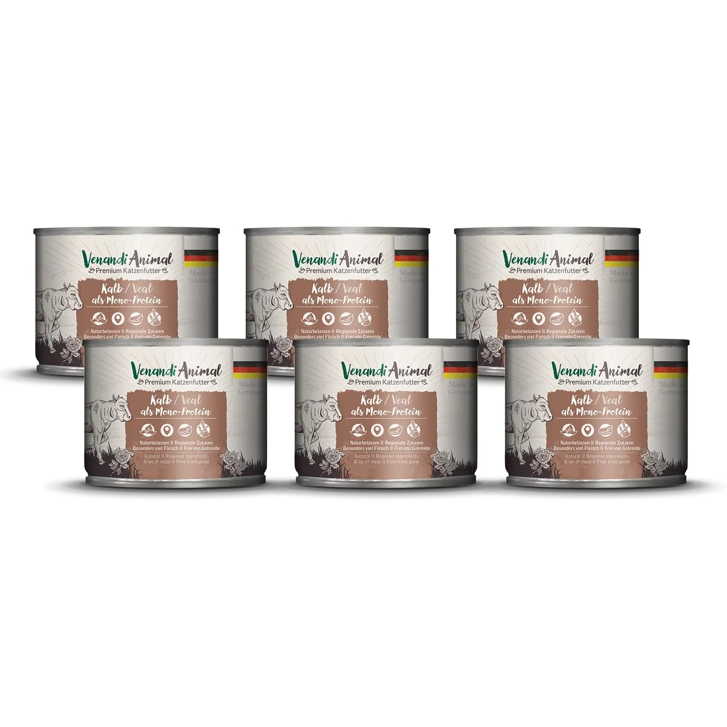 VenandiAnimal Mangime per Gatti Premium Vitello Mono-Proteina Senza Cereali 6 x 200 g - immagine 1