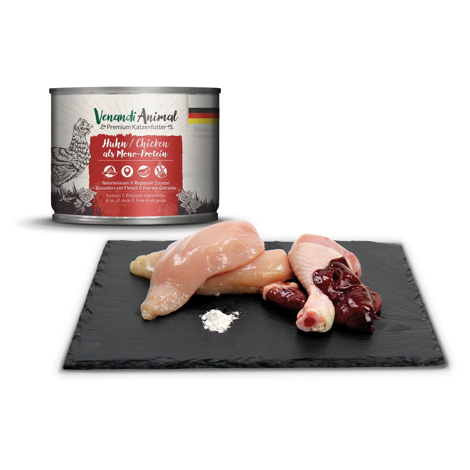 VenandiAnimal Cibo Umido per Gatti, Confezione di Prova III, Pollo, Tacchino, Manzo, Pollo + Coniglio, Vitello, Tacchino, 6 x 200 g, Senza Cereali, 1,2 kg - immagine 4