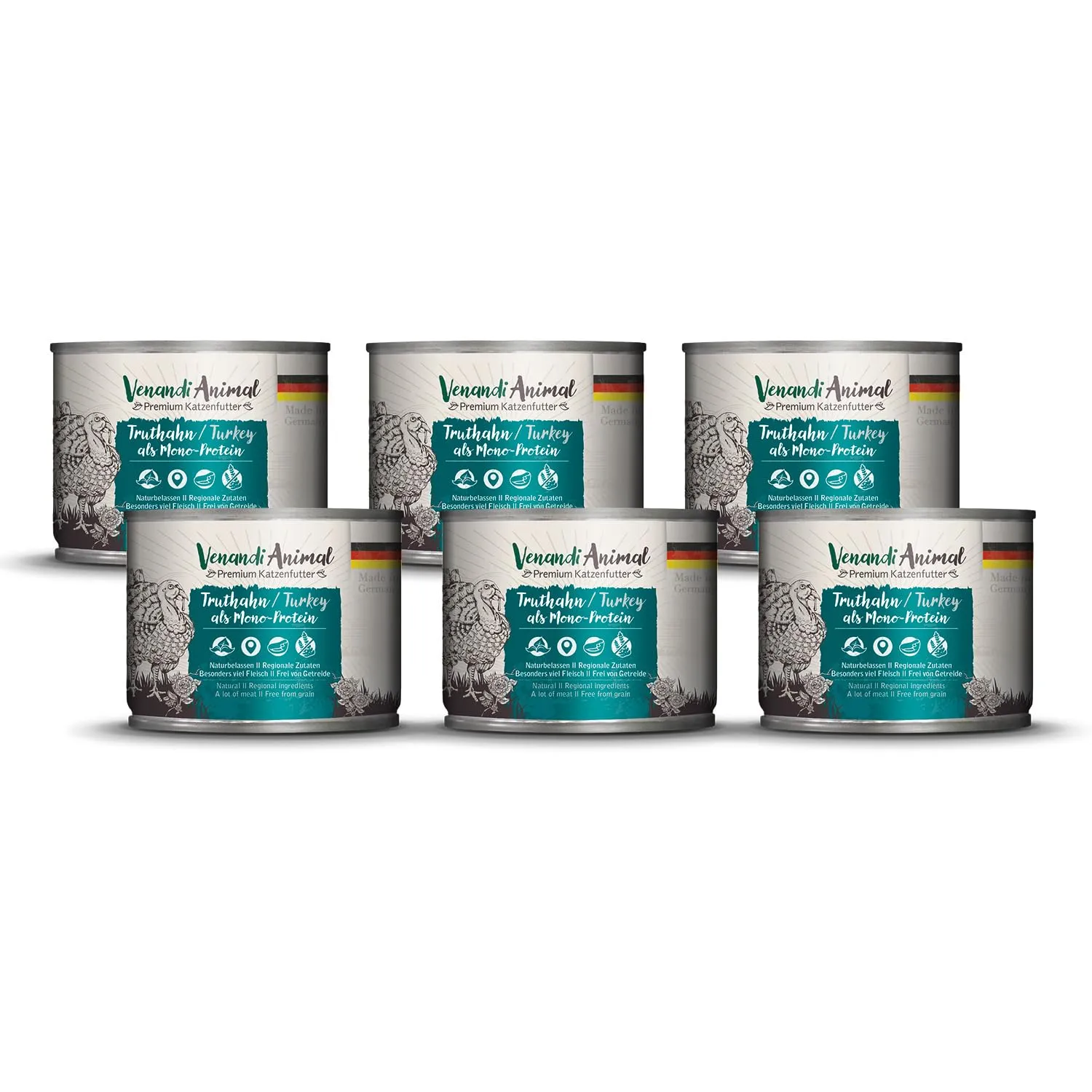 Venandi Animal Mangime per Gatti Premium Tacchino Mono-Proteina Senza Cereali 6 x 200 g - immagine 1