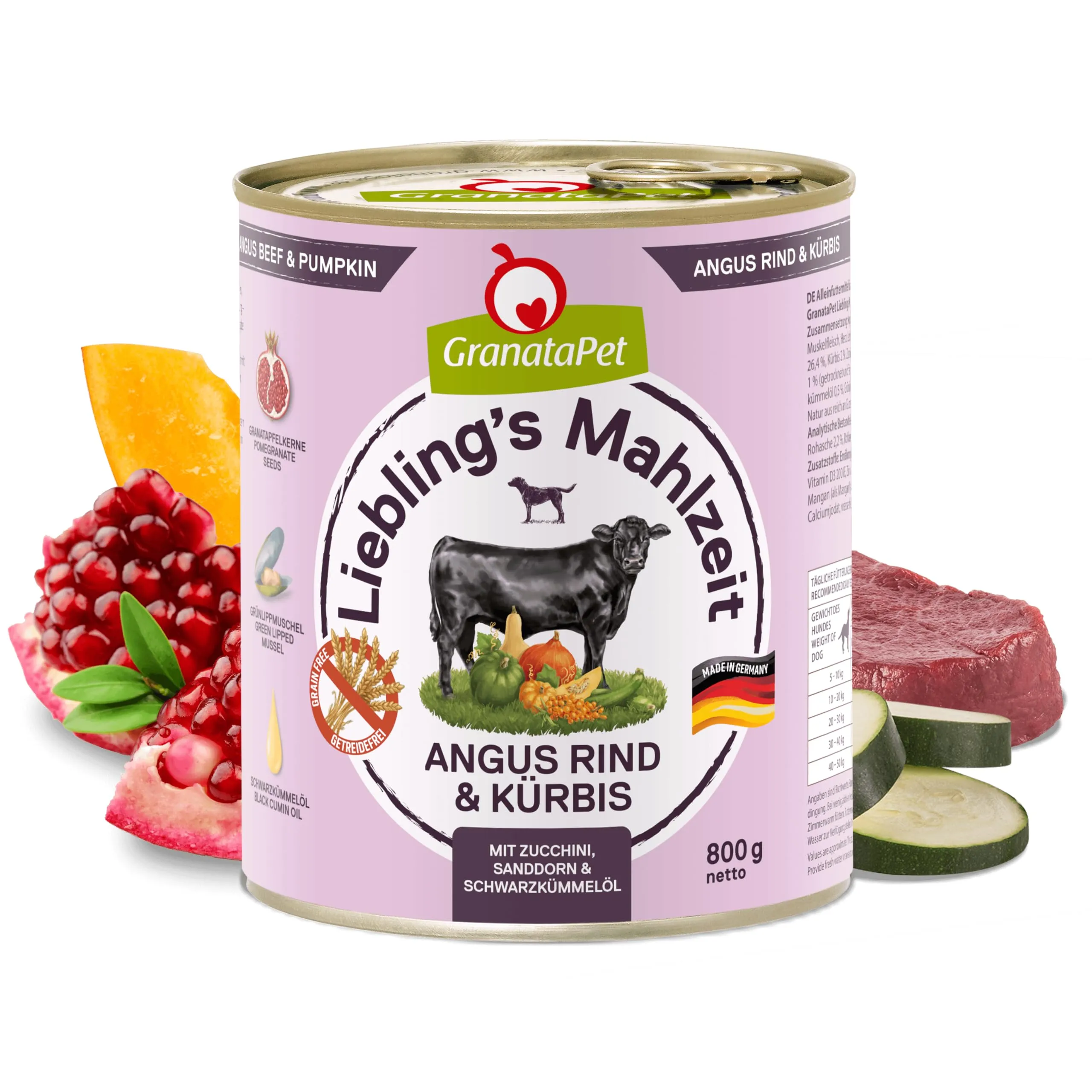 GranataPet Liebling's Mahlzeit Manzo Angus e Zucca, 6 x 800g - immagine 2