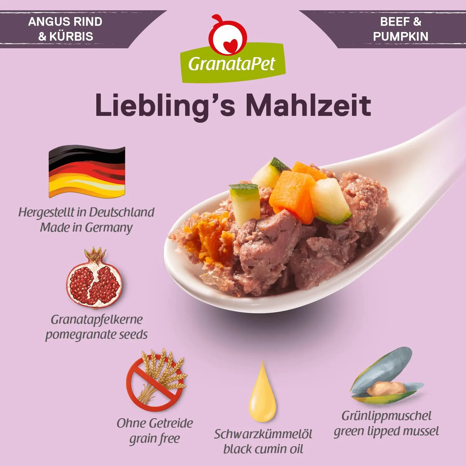GranataPet Liebling's Mahlzeit Manzo Angus e Zucca, 6 x 800g - immagine 5