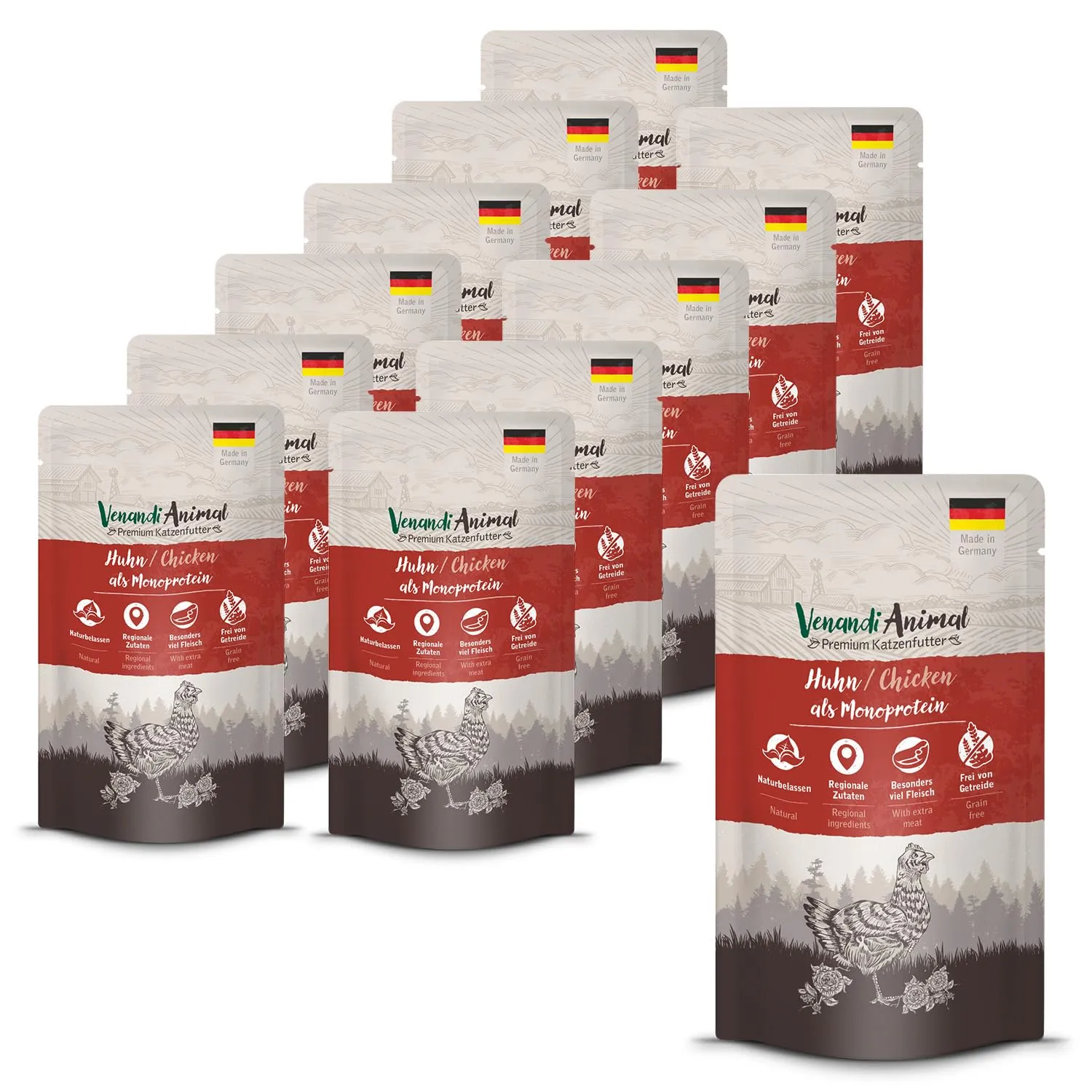 VenandiAnimal Mangime per Gatti Premium, Pollo Mono-Proteina, Senza Cereali, 12 x 125 g - immagine 1