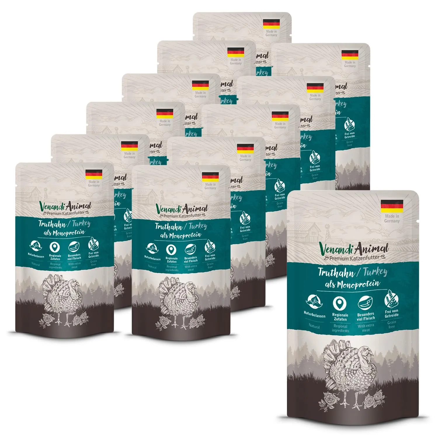 VenandiAnimal Mangime per Gatti Premium Tacchino Mono-Proteina Senza Cereali 12 x 125 g - immagine 1