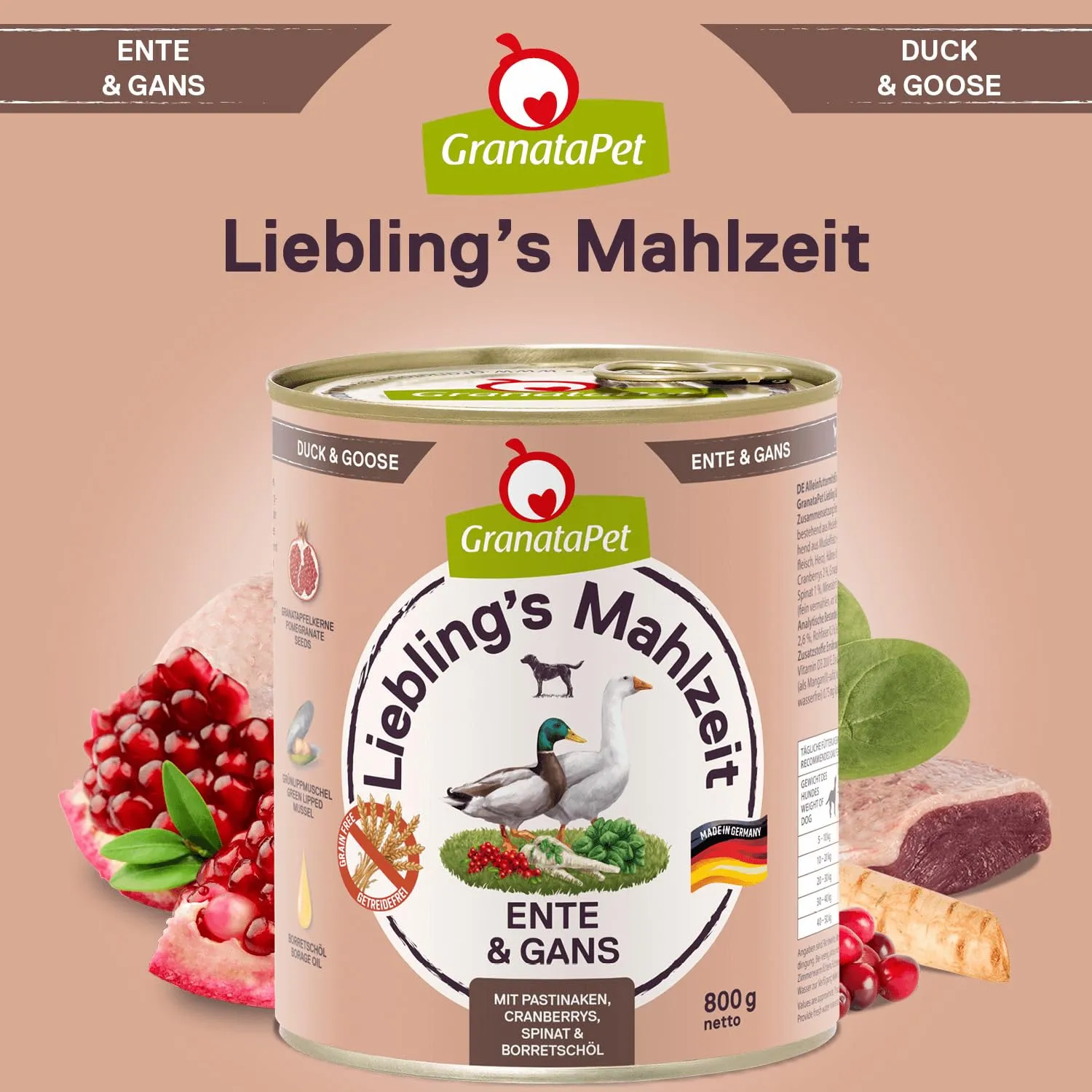 GranataPet Liebling's Mahlzeit Anatra & Oca con pastinaca, 6 x 800 g - immagine 4