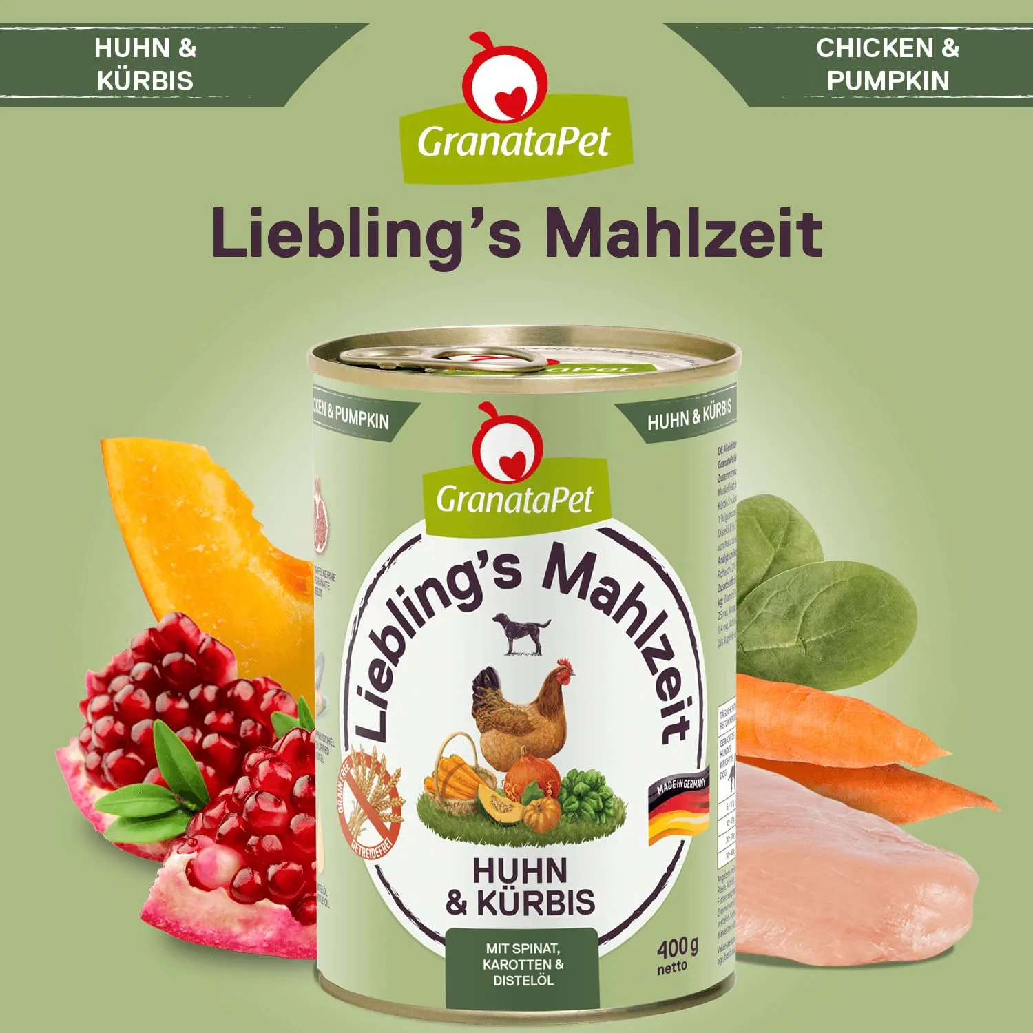 GranataPet Liebling's Mahlzeit Pollo & Zucca, 6 x 400g, con zucca e spinaci - immagine 4