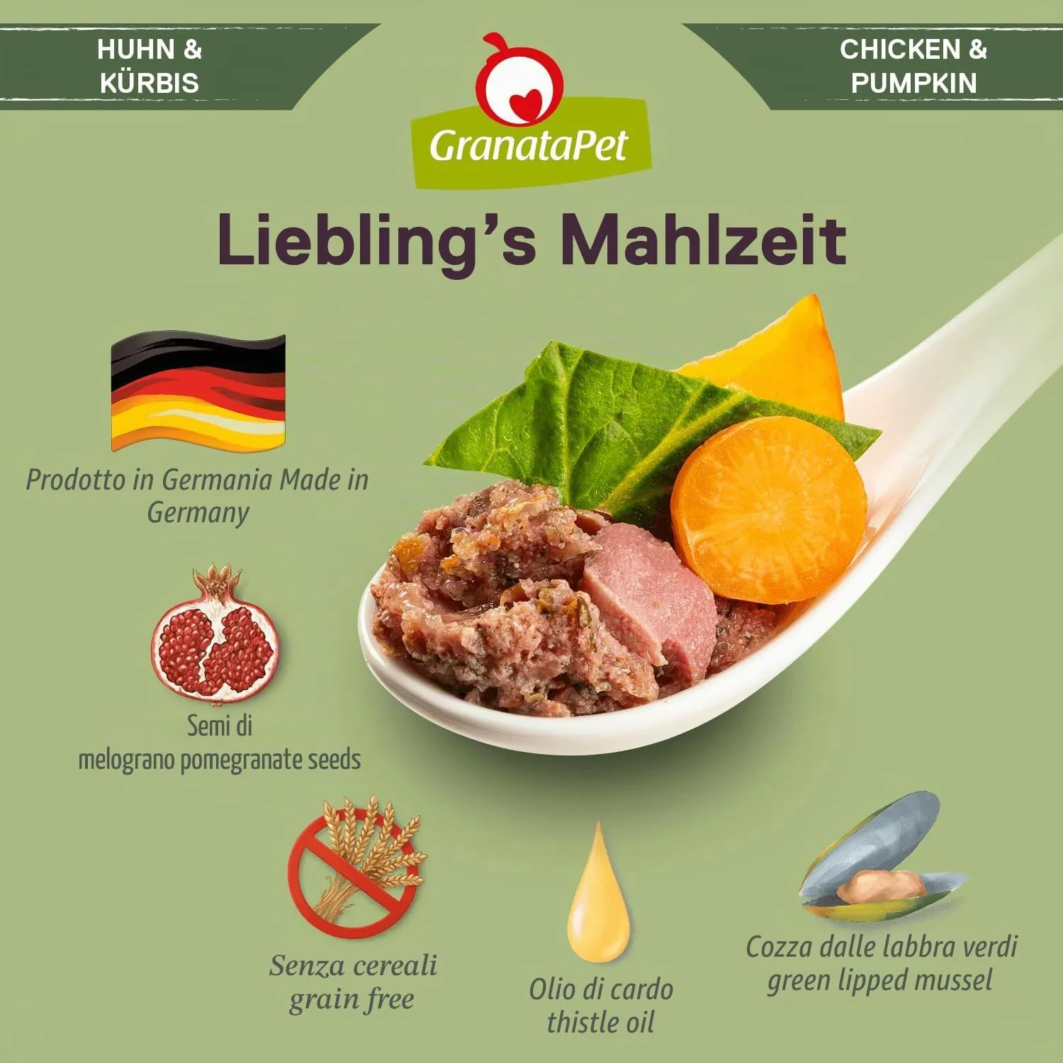 GranataPet Liebling's Mahlzeit Pollo & Zucca, 6 x 400g, con zucca e spinaci - immagine 5