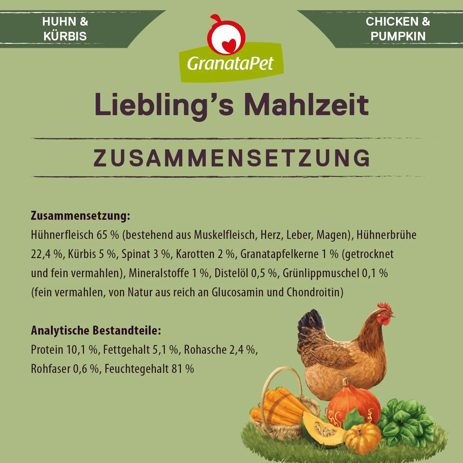 GranataPet Liebling's Mahlzeit Pollo & Zucca, 6 x 400g, con zucca e spinaci - immagine 6