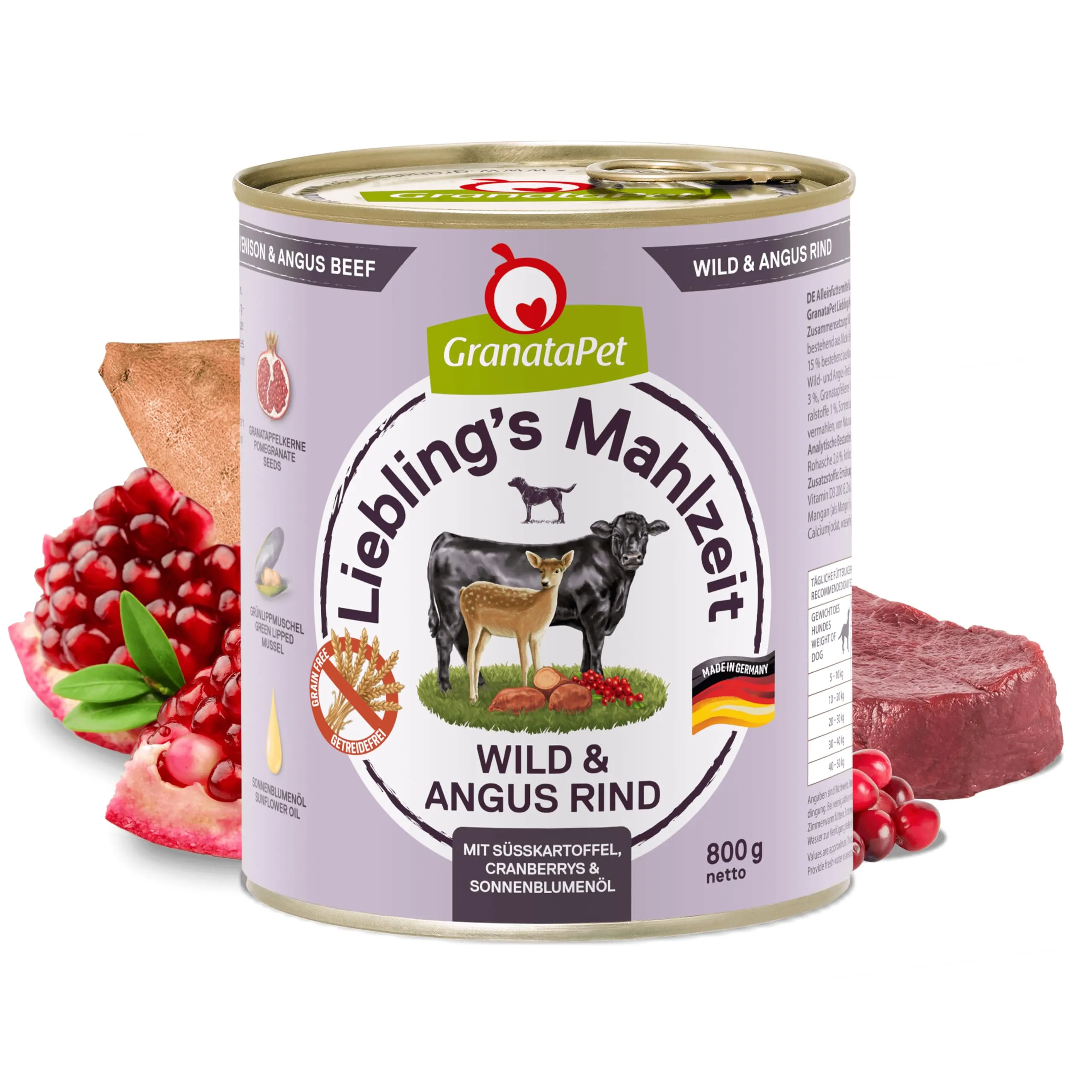 GranataPet Liebling's Mahlzeit Selvaggina e Manzo Angus, 6 x 800g - immagine 2