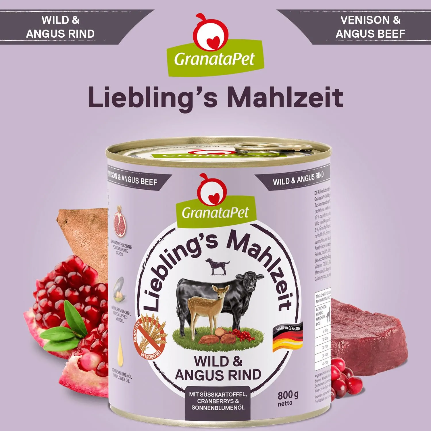 GranataPet Liebling's Mahlzeit Selvaggina e Manzo Angus, 6 x 800g - immagine 4