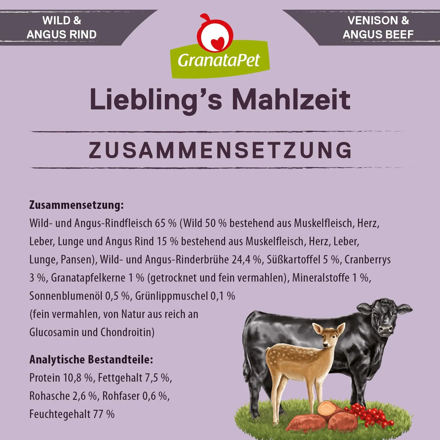 GranataPet Liebling's Mahlzeit Selvaggina e Manzo Angus, 6 x 800g - immagine 6