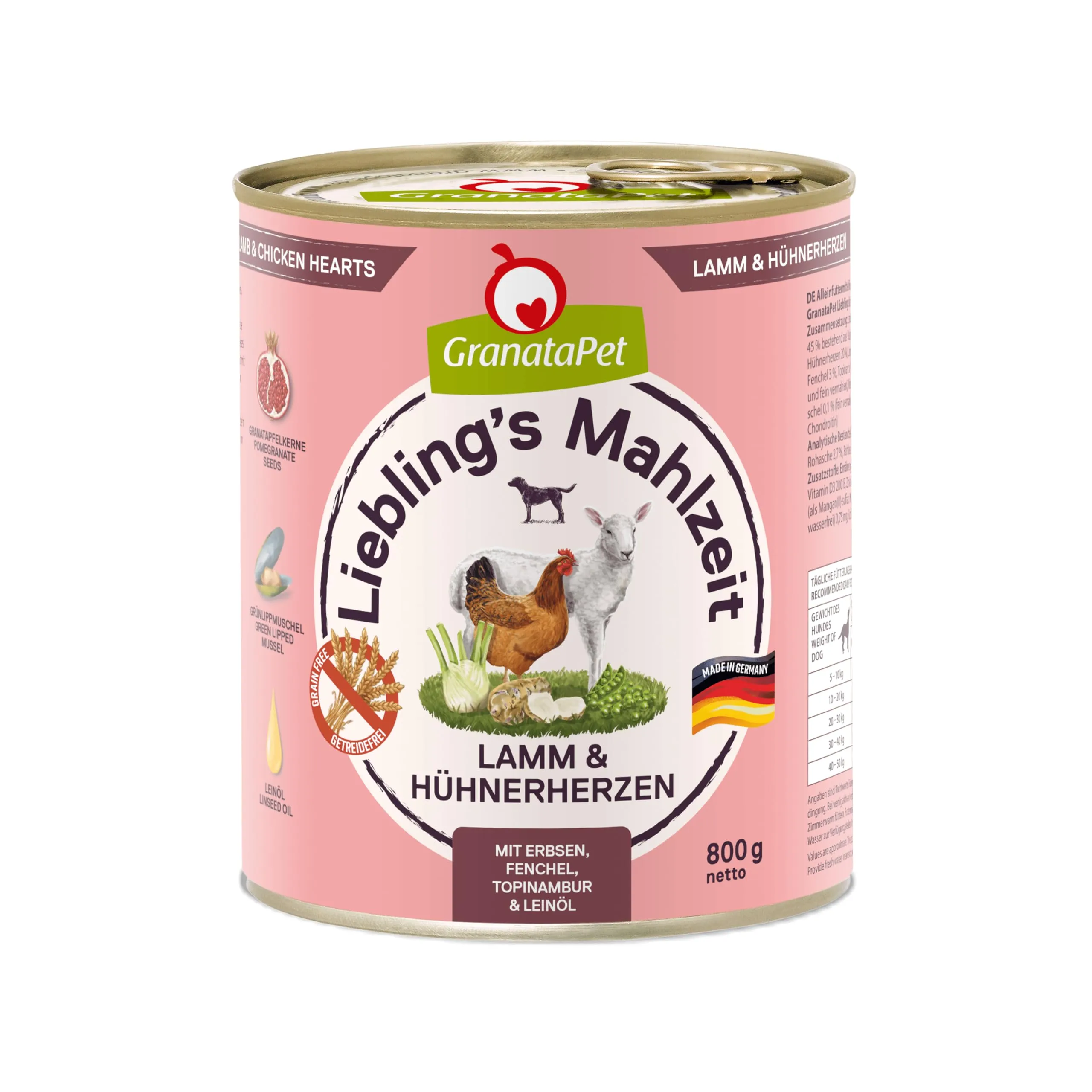 GranataPet Liebling's Mahlzeit Agnello & Cuori di pollo, 6 x 800g - immagine 1