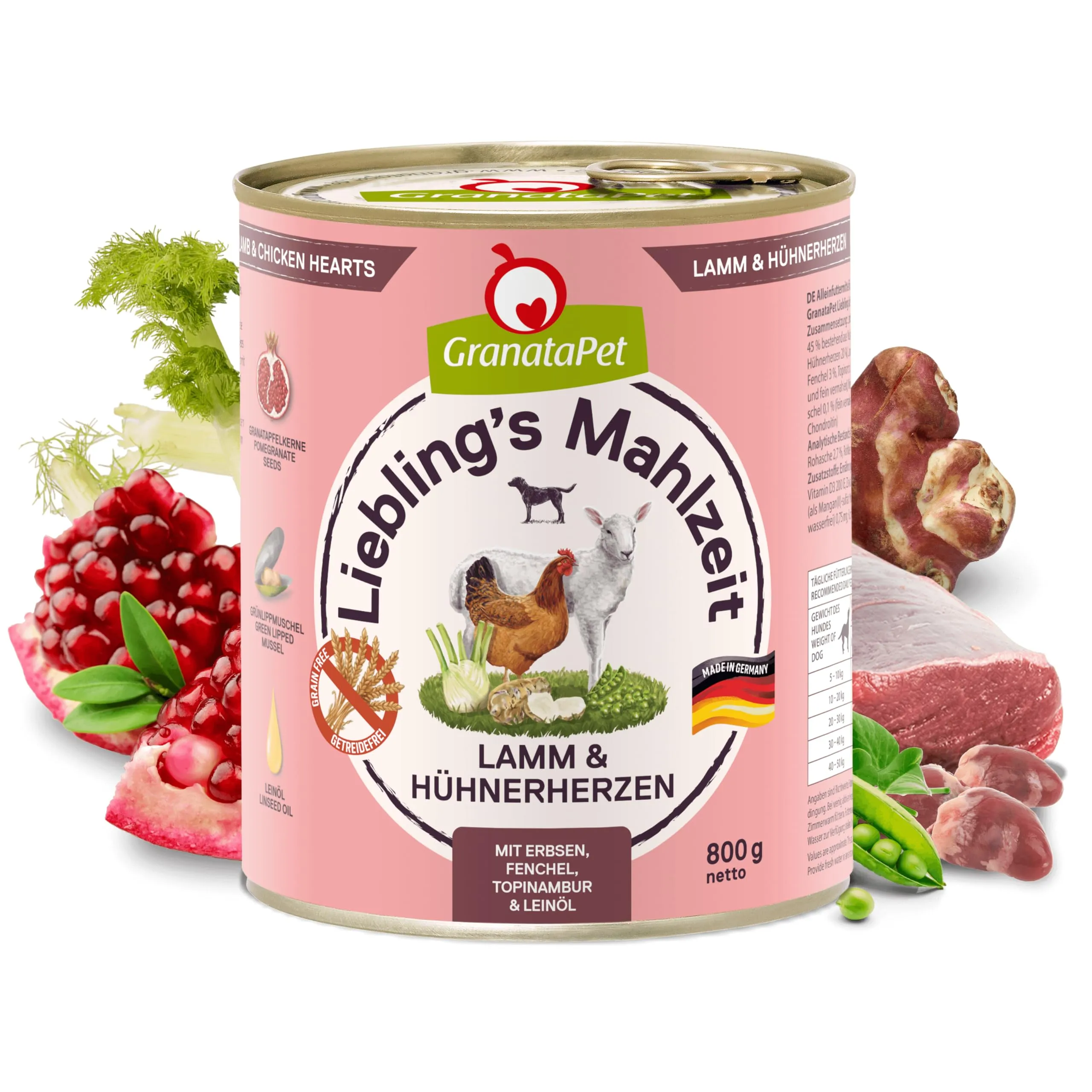 GranataPet Liebling's Mahlzeit Agnello & Cuori di pollo, 6 x 800g - immagine 2