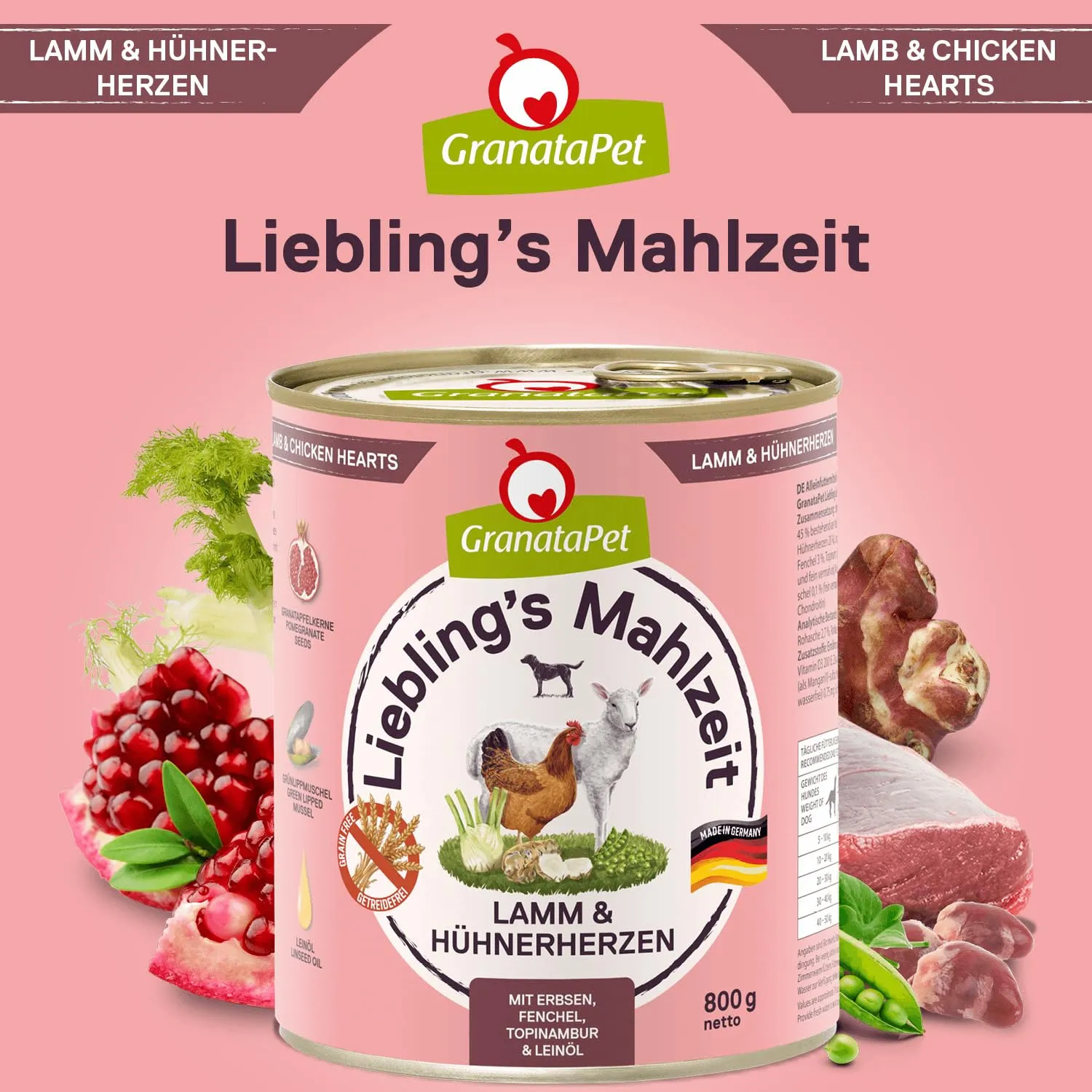 GranataPet Liebling's Mahlzeit Agnello & Cuori di pollo, 6 x 800g - immagine 4