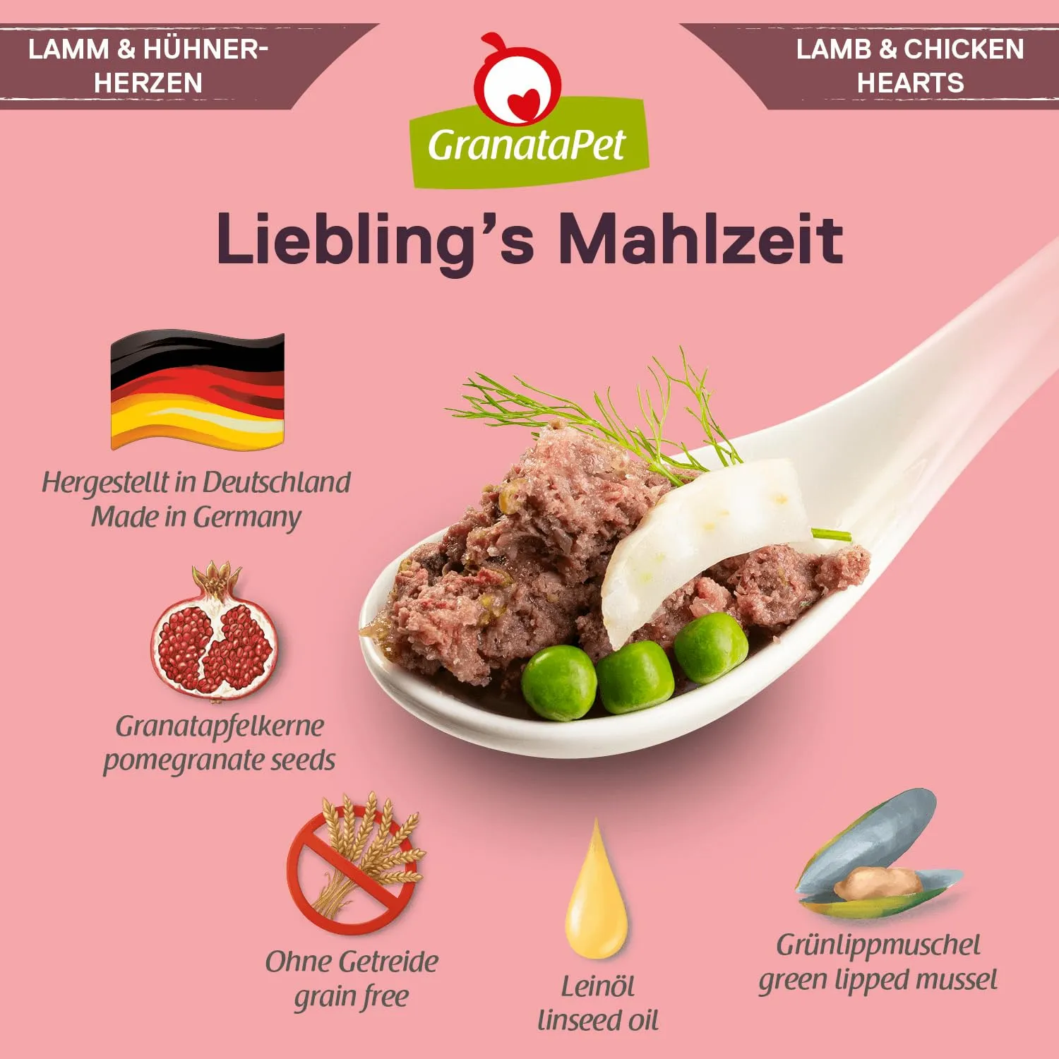 GranataPet Liebling's Mahlzeit Agnello & Cuori di pollo, 6 x 800g - immagine 5