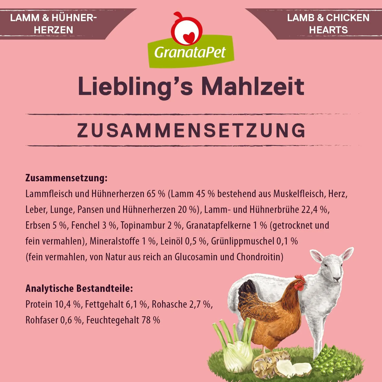 GranataPet Liebling's Mahlzeit Agnello & Cuori di pollo, 6 x 800g - immagine 6