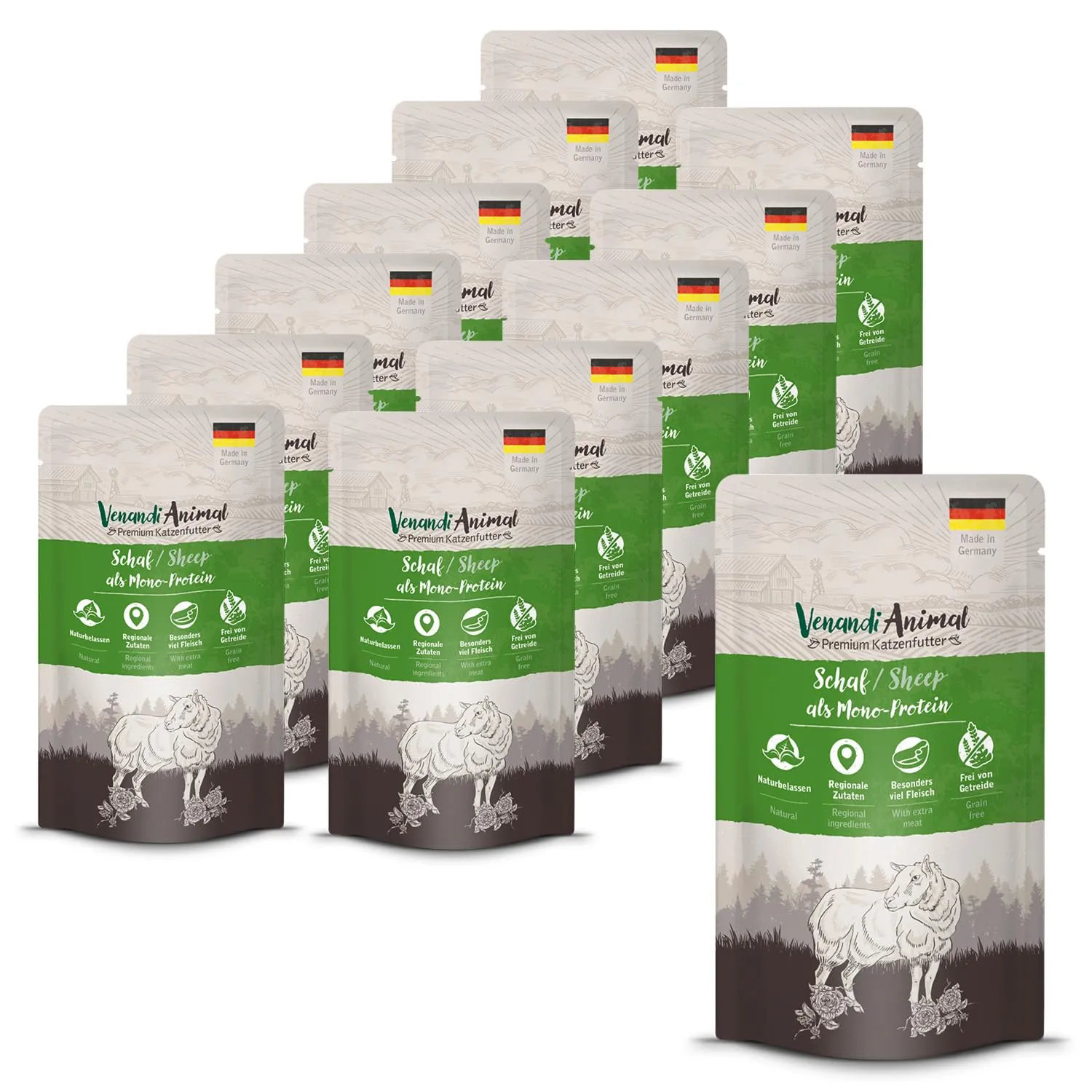 VenandiAnimal Mangime per Gatti Premium, Pecora Mono-Proteina, Senza Cereali, 12 x 125 g - immagine 1