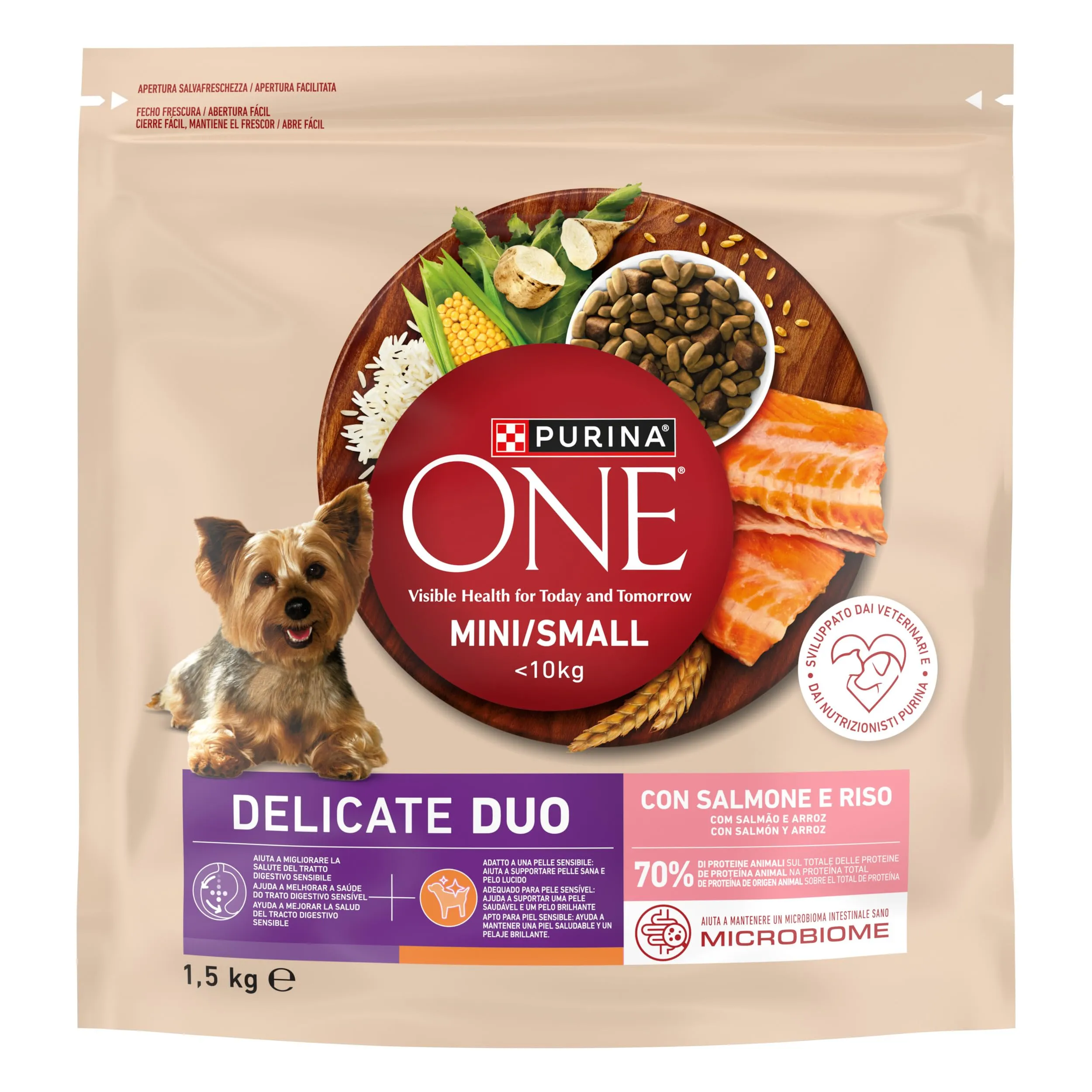 Purina One Mini < 10 kg Crocchette Cane Delicate con Salmone e Riso, 6 x 1,5 kg (9 kg) - immagine 2
