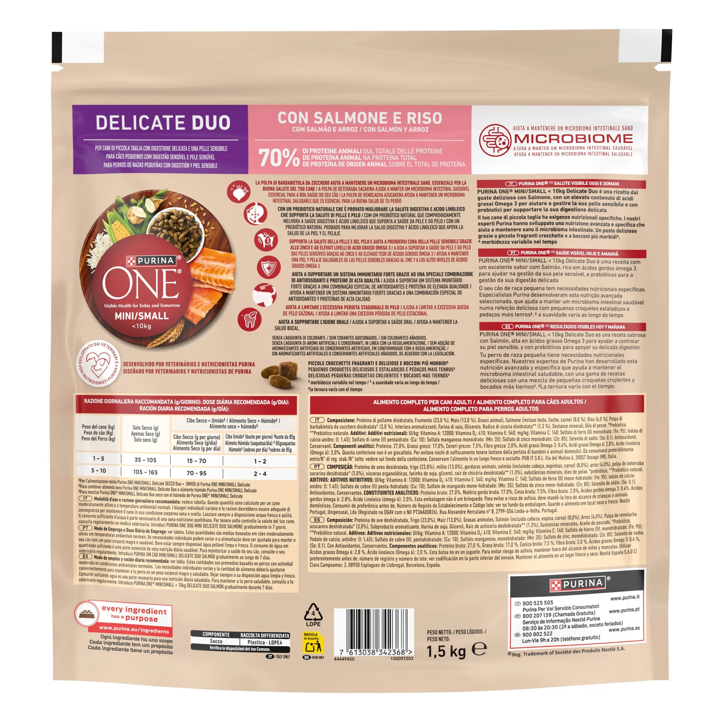 Purina One Mini < 10 kg Crocchette Cane Delicate con Salmone e Riso, 6 x 1,5 kg (9 kg) - immagine 4