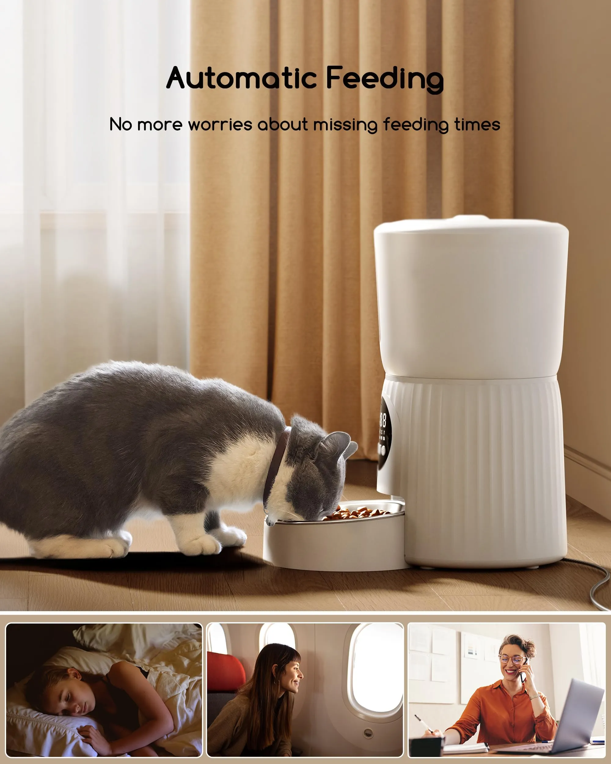 Faroro Distributore Automatico Cibo per Gatti e Cani, 4L, Ciotola in Acciaio Inox, Funzione Timer - immagine 3