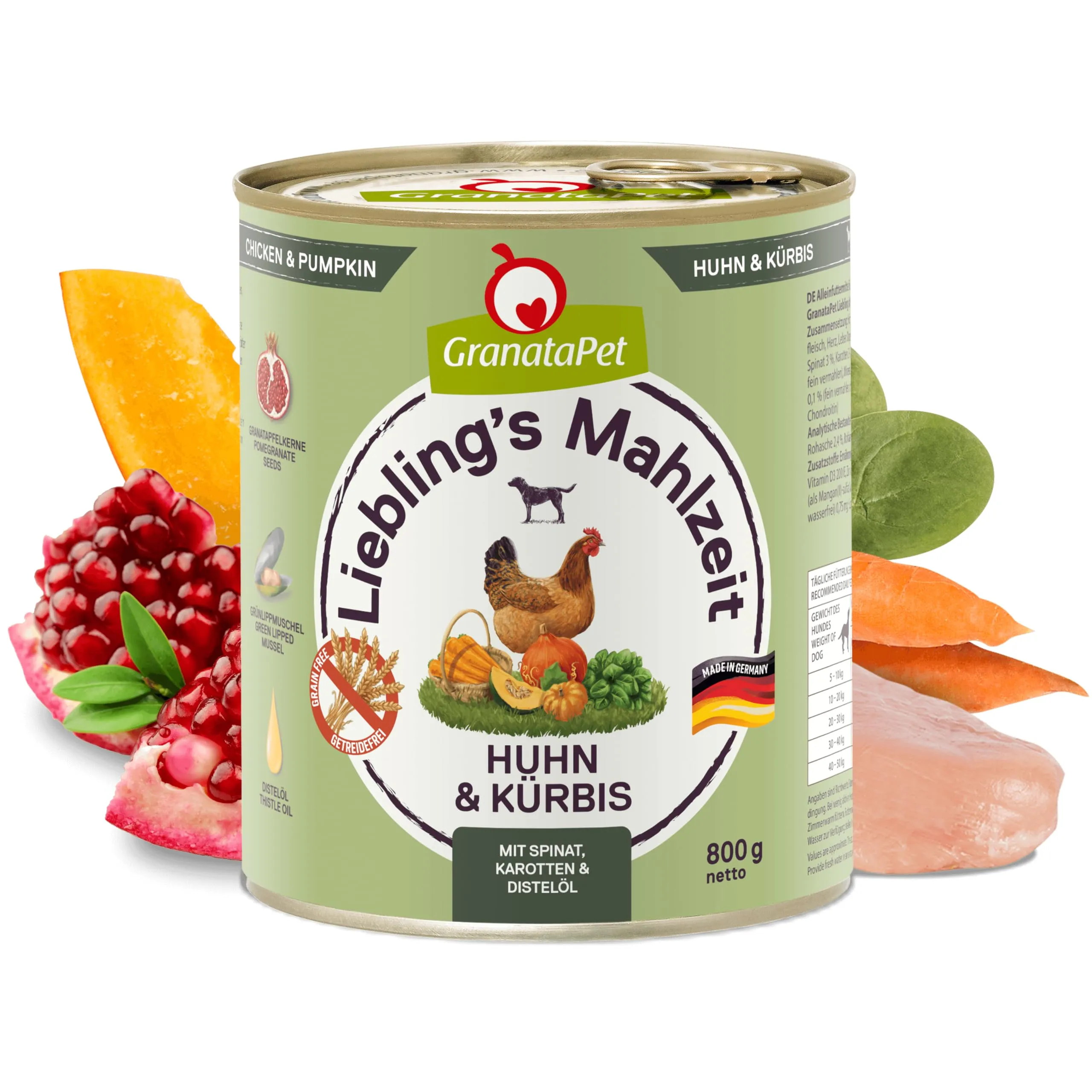 GranataPet Liebling's Mahlzeit Pollo & Zucca, 6 x 800g, con zucca e spinaci - immagine 2