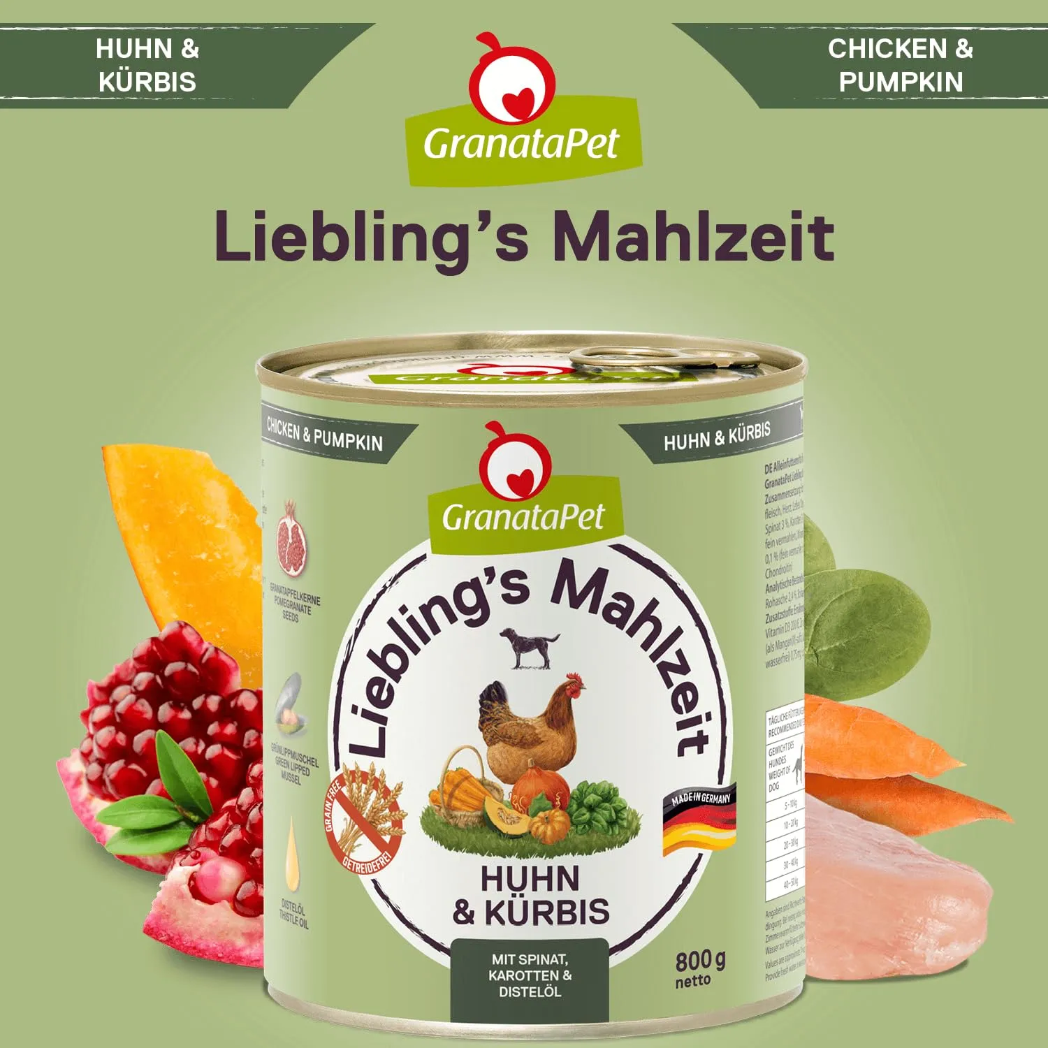 GranataPet Liebling's Mahlzeit Pollo & Zucca, 6 x 800g, con zucca e spinaci - immagine 4