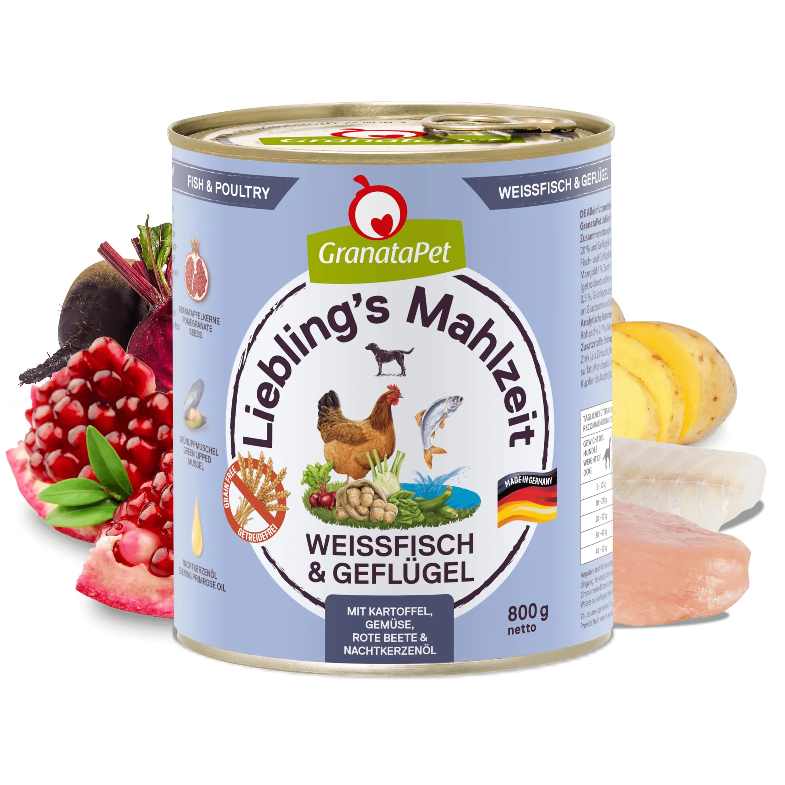 GranataPet Liebling's Mahlzeit Pesce Bianco & Pollame, 6 x 800g - immagine 2