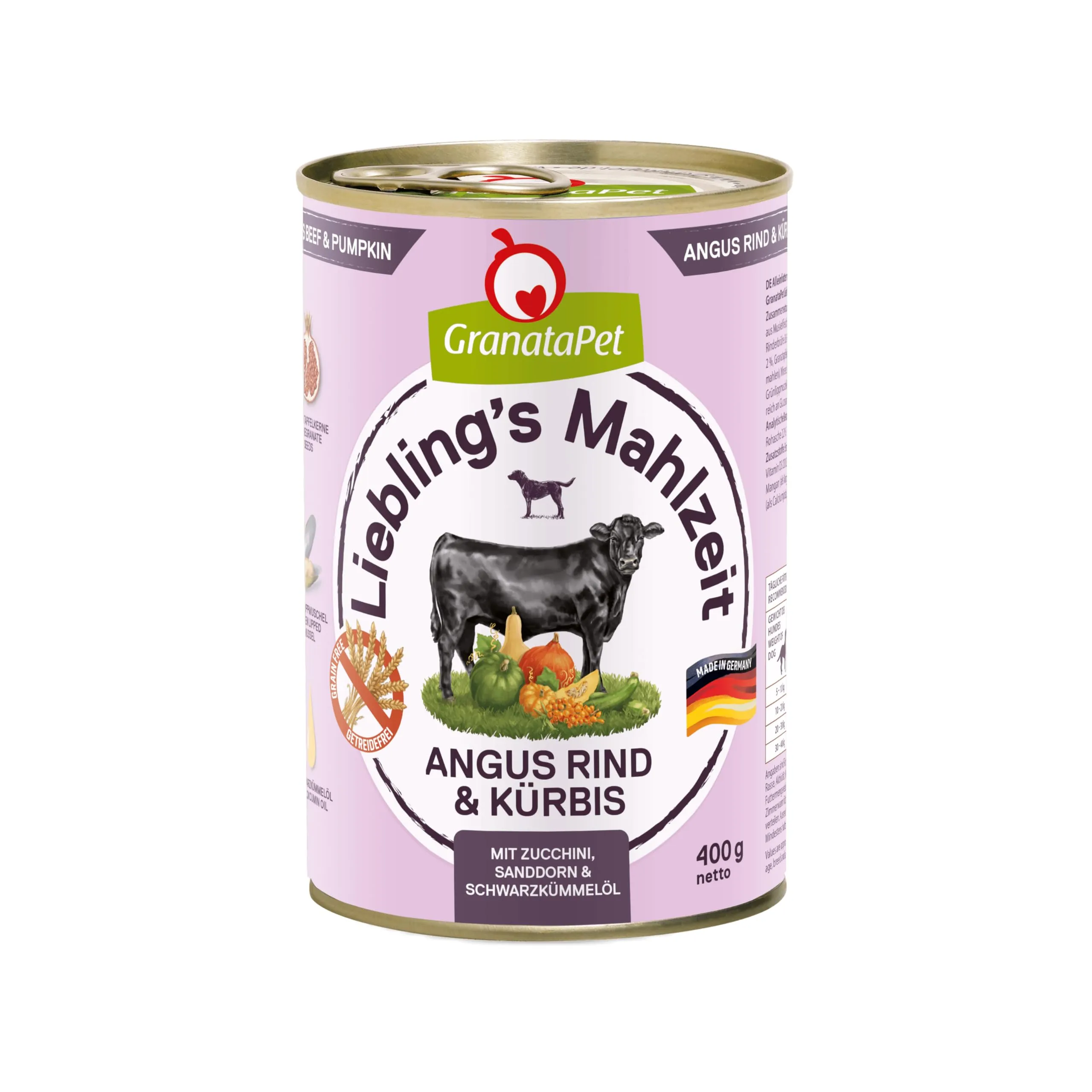 GranataPet Liebling's Mahlzeit Manzo Angus e Zucca, 6 x 400g - immagine 1