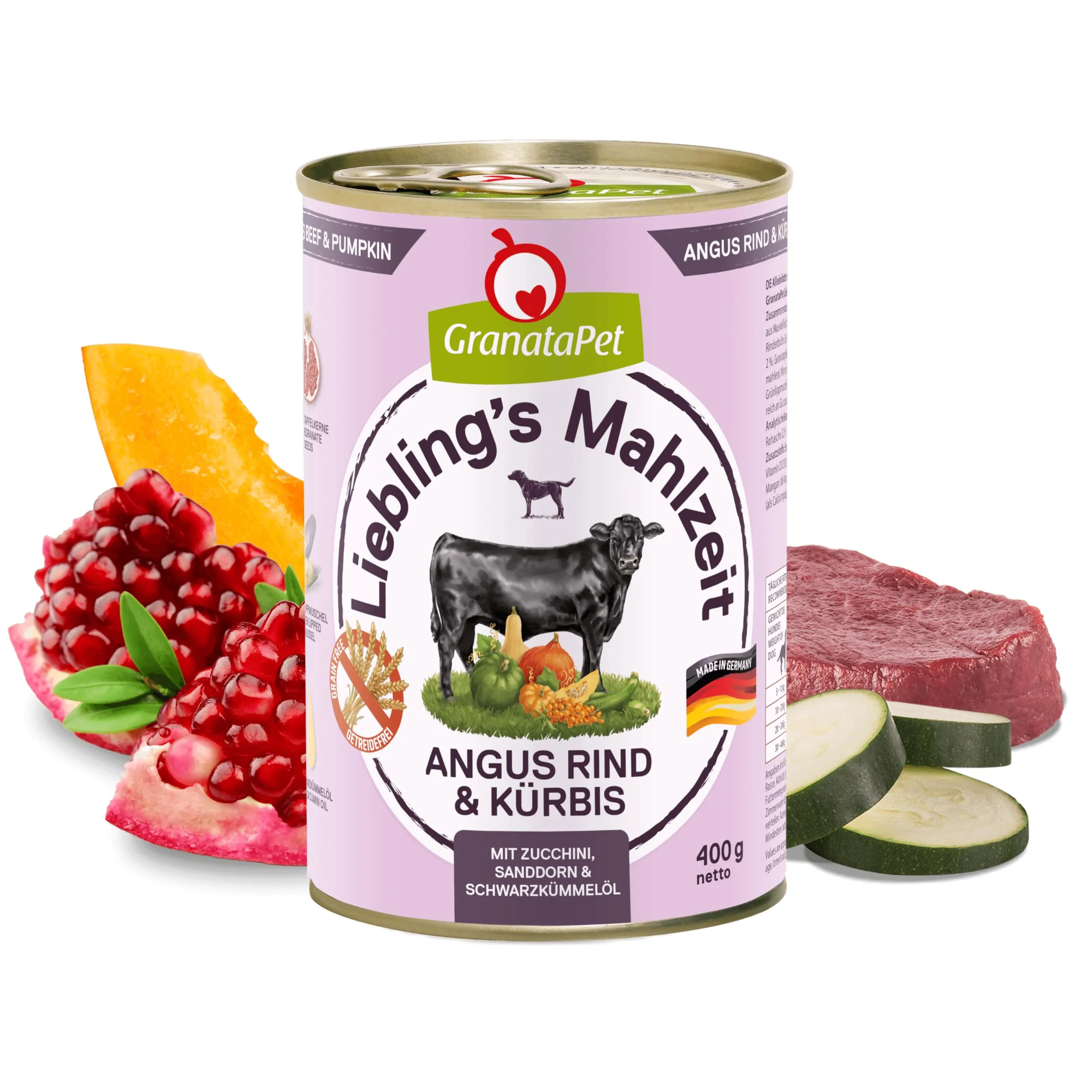 GranataPet Liebling's Mahlzeit Manzo Angus e Zucca, 6 x 400g - immagine 2