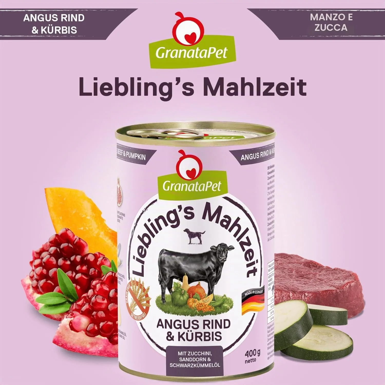 GranataPet Liebling's Mahlzeit Manzo Angus e Zucca, 6 x 400g - immagine 4