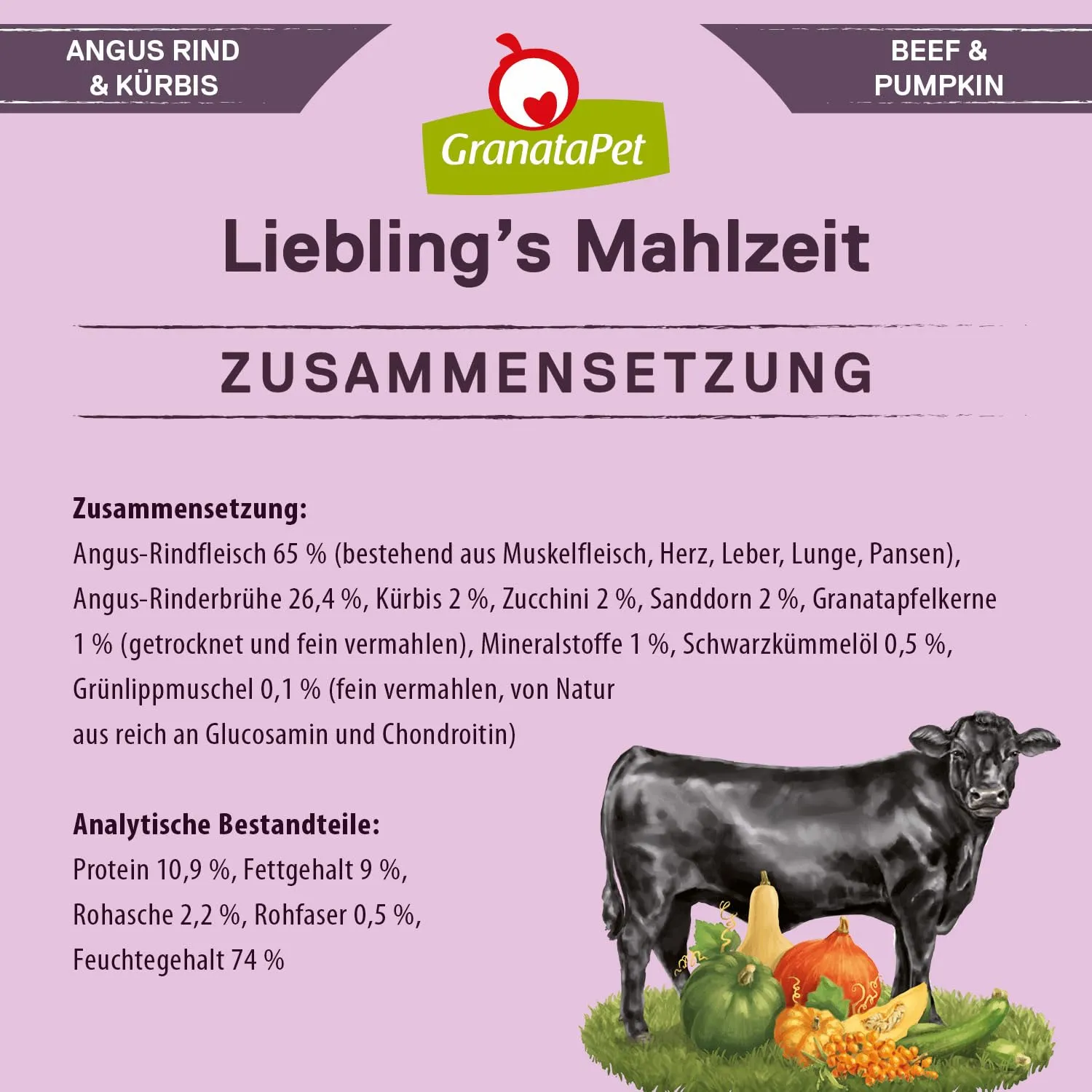 GranataPet Liebling's Mahlzeit Manzo Angus e Zucca, 6 x 400g - immagine 6