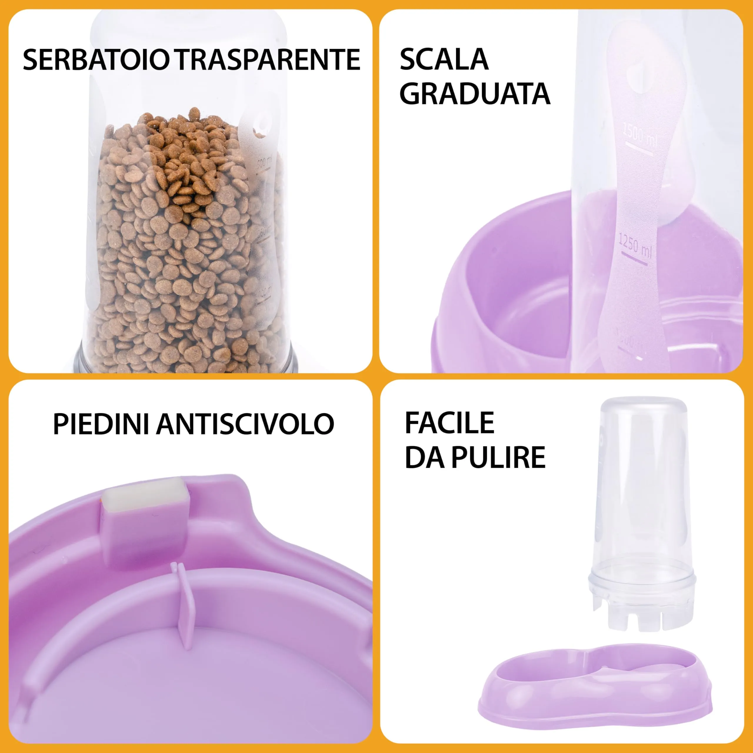 Ferplast Azimut Distributore di Acqua e Cibo per Cani e Gatti, 3L, Lilla - immagine 7