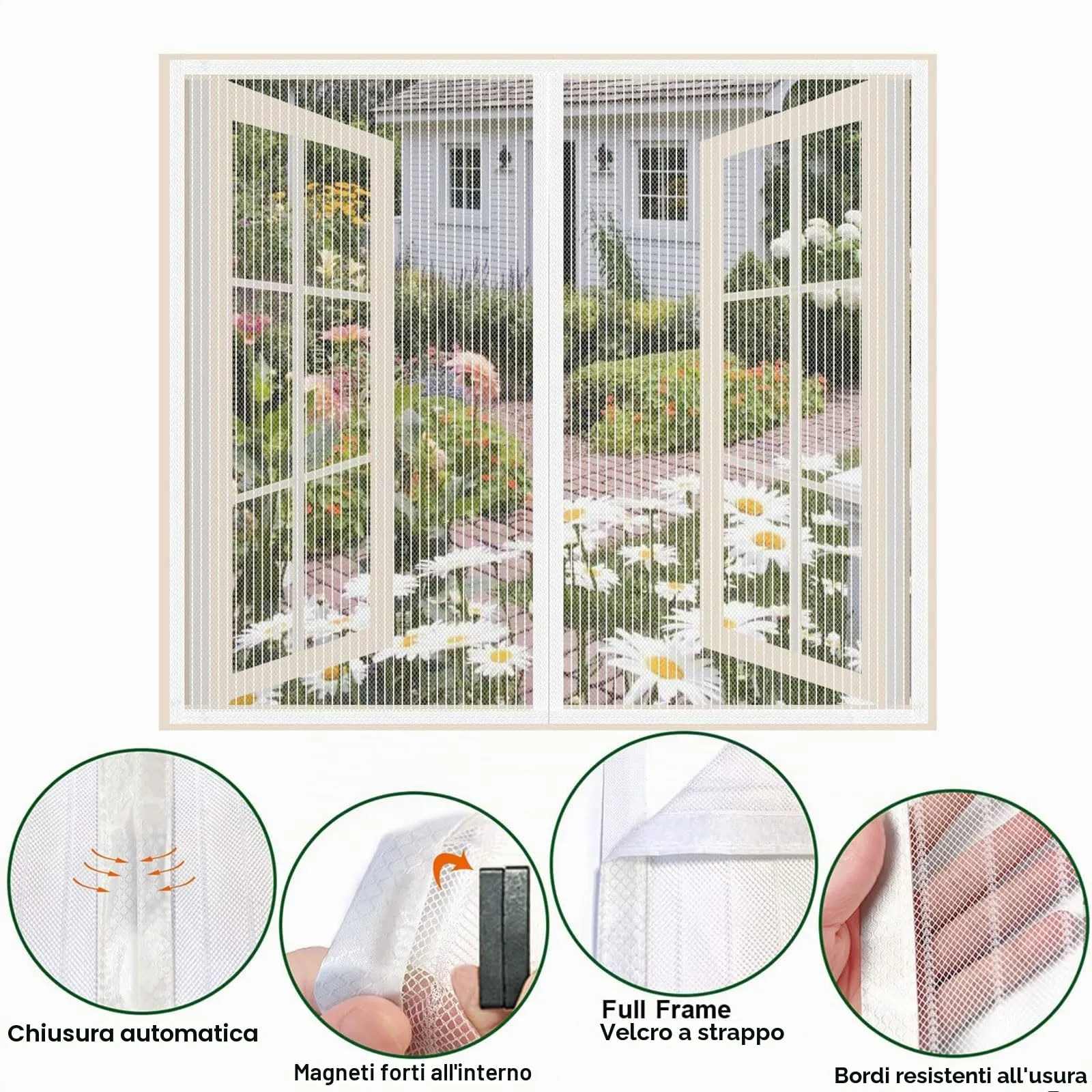Risareyi Zanzariera Magnetica Porta Finestra 90x135cm, Bianco, Rete Fine - immagine 3