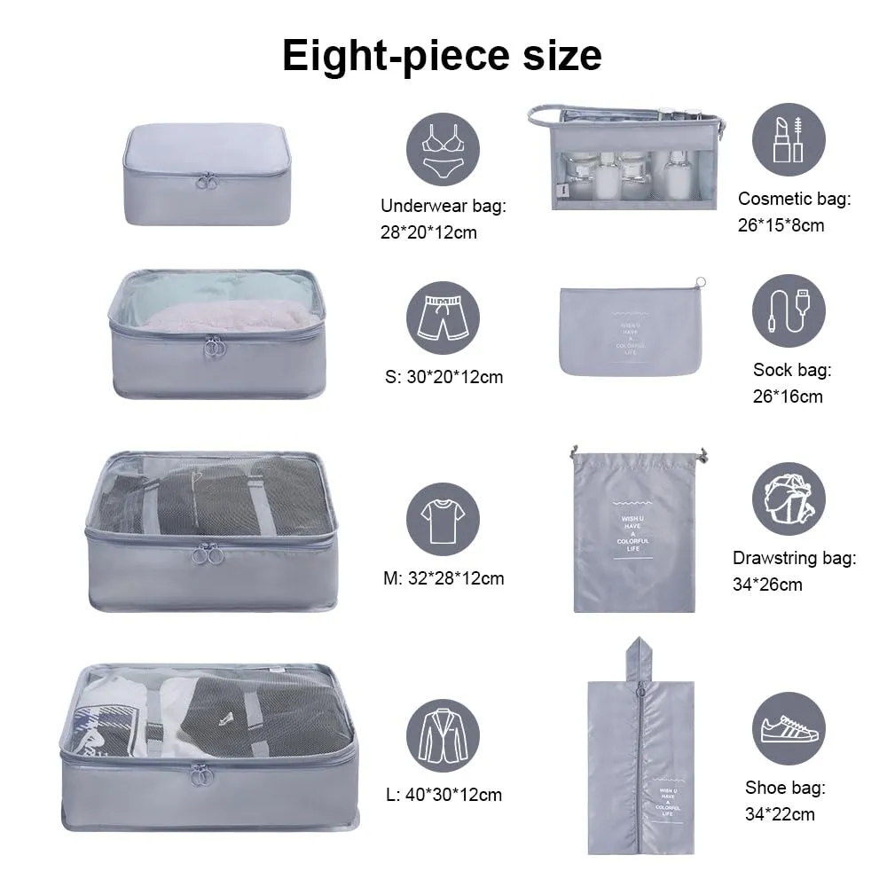OSDUE Cubi da imballaggio per valigia, set di 8 pezzi organizer da viaggio per vestiti, scarpe e cosmetici - immagine 2