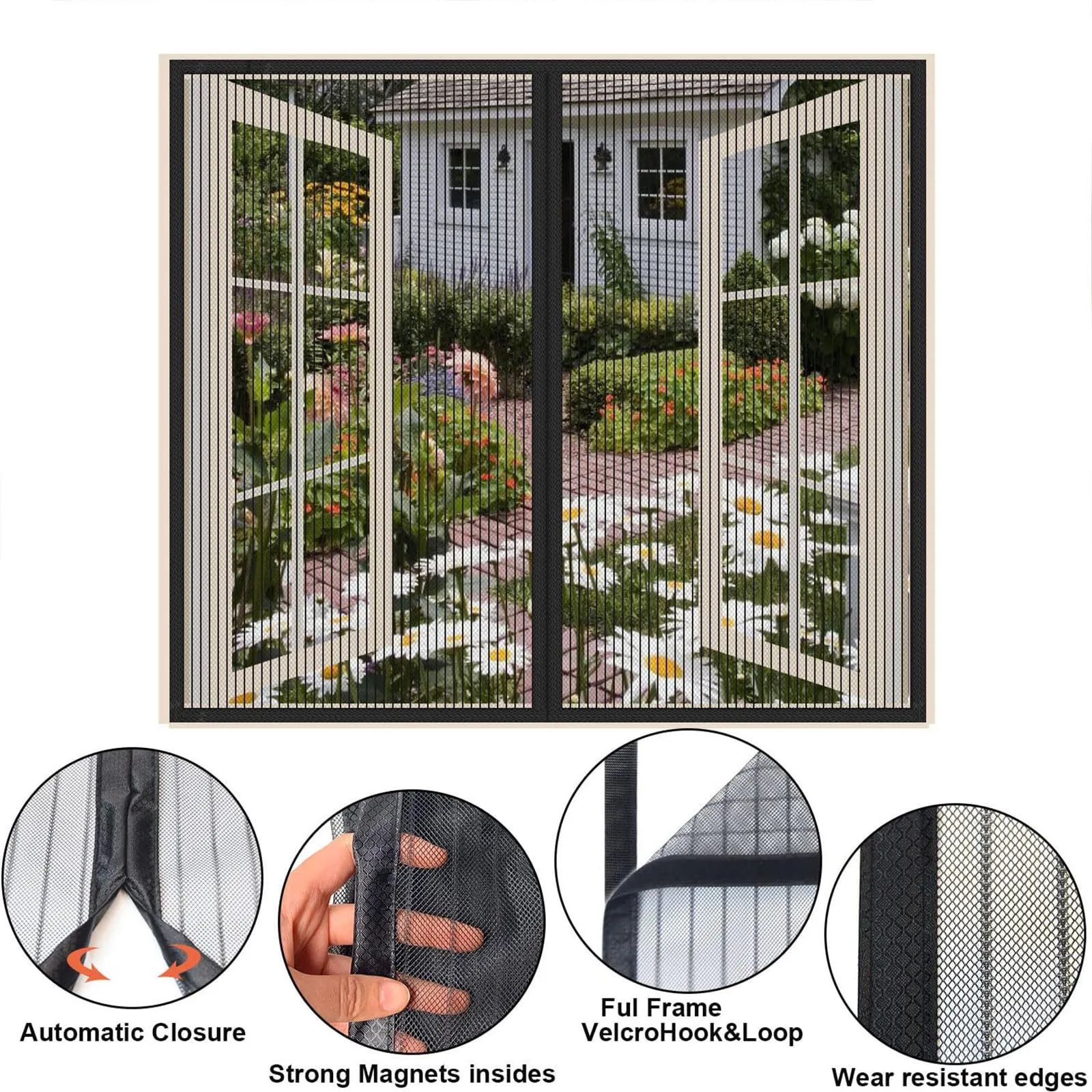 Risareyi Zanzariera Magnetica per Porta Finestra 155x130cm, Nero, Rete Fine - immagine 3