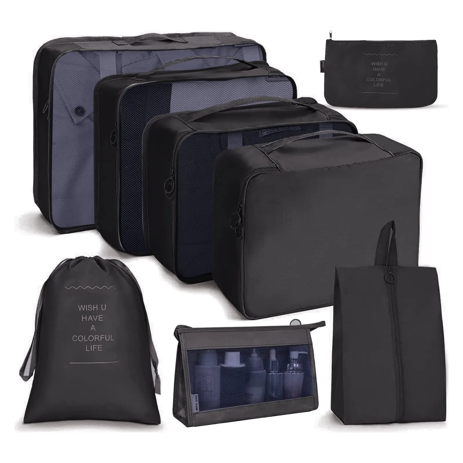 OSDUE Set Organizer da Viaggio, 8 Pezzi, Cubi da Imballaggio per Vestiti, Scarpe e Cosmetici - immagine 1