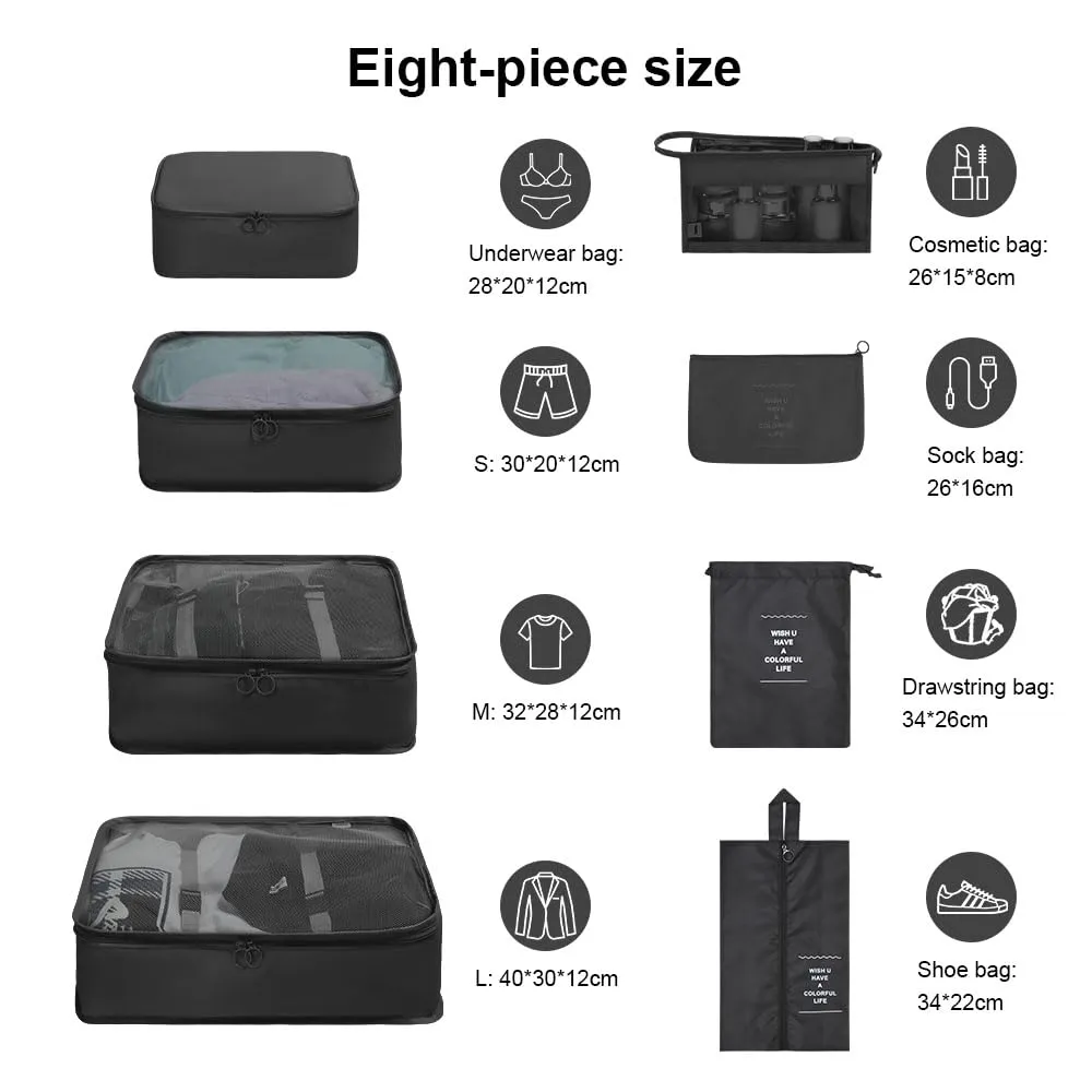 OSDUE Set Organizer da Viaggio, 8 Pezzi, Cubi da Imballaggio per Vestiti, Scarpe e Cosmetici - immagine 2