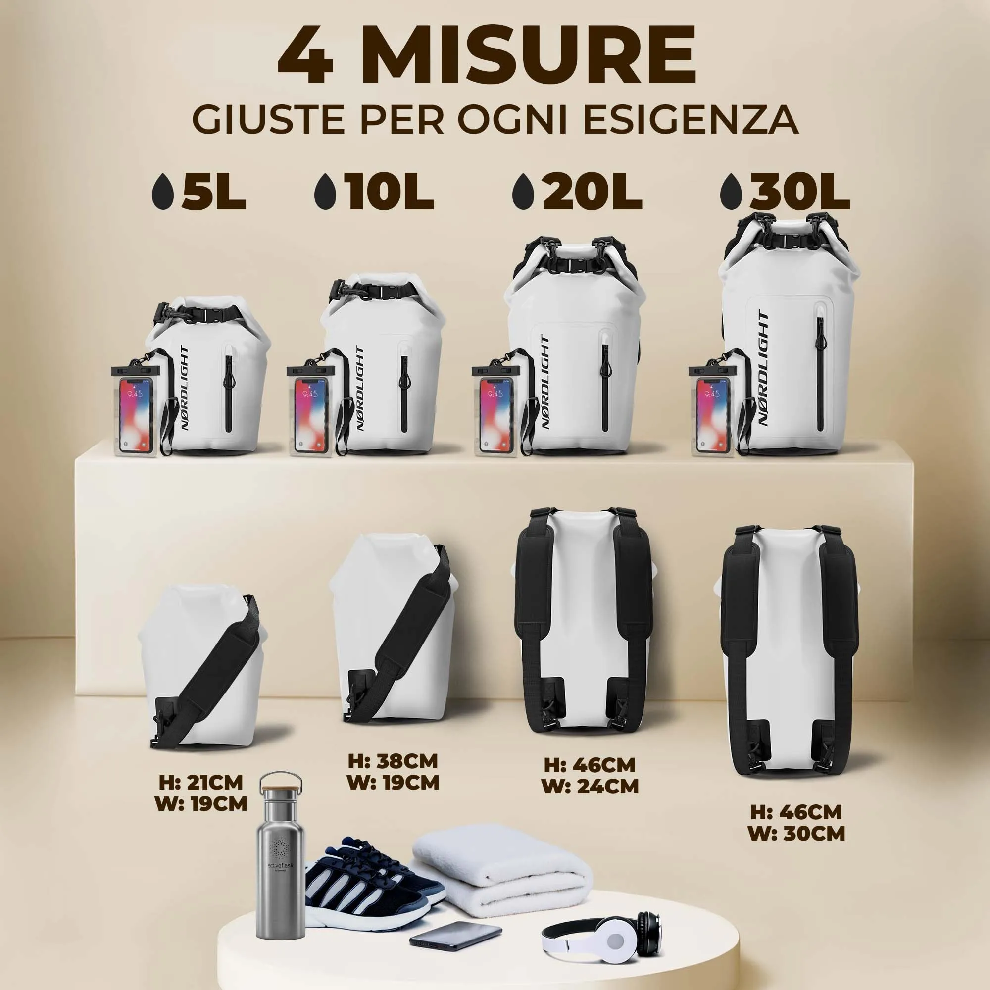 Nordlight Dry Bag 5L con Custodia per Cellulare - Bianco - immagine 3