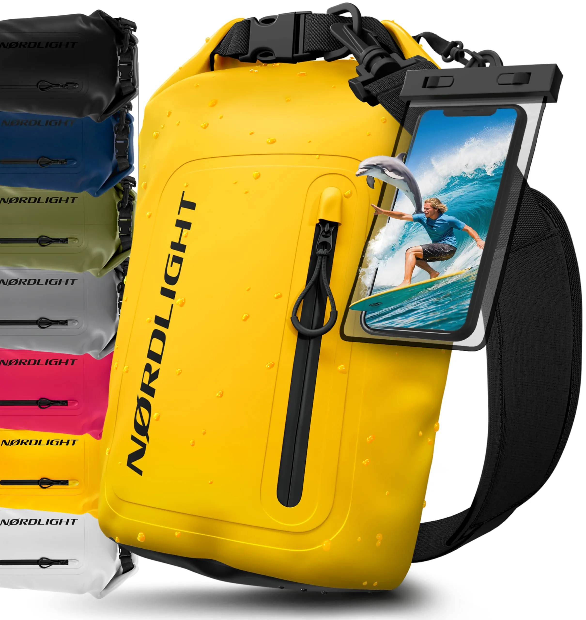Nordlight Dry Bag Impermeabile con Custodia per Cellulare, 10 Litri - Giallo - immagine 1