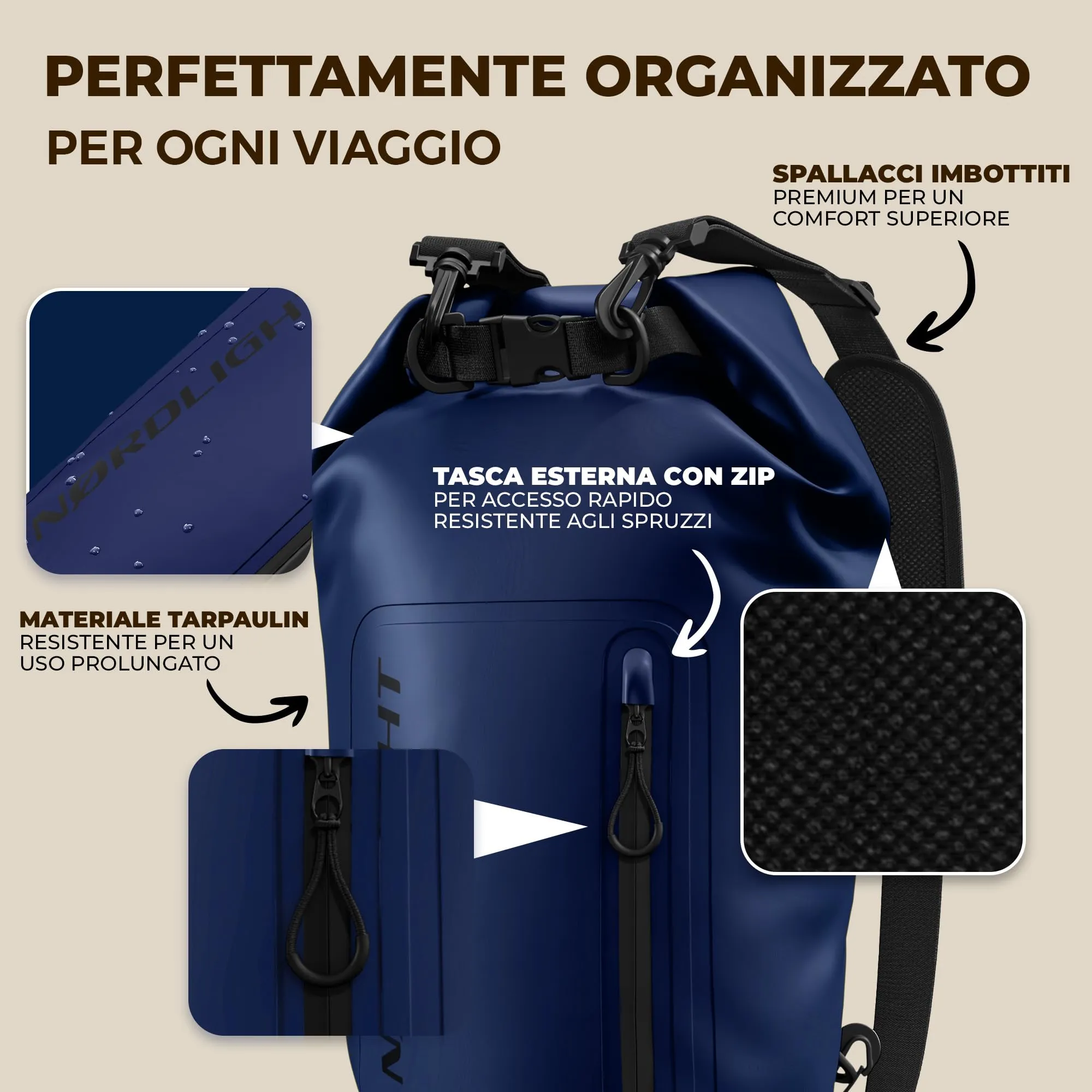 Nordlight Dry Bag 20 Litri con Custodia per Cellulare - Navyblue - immagine 7