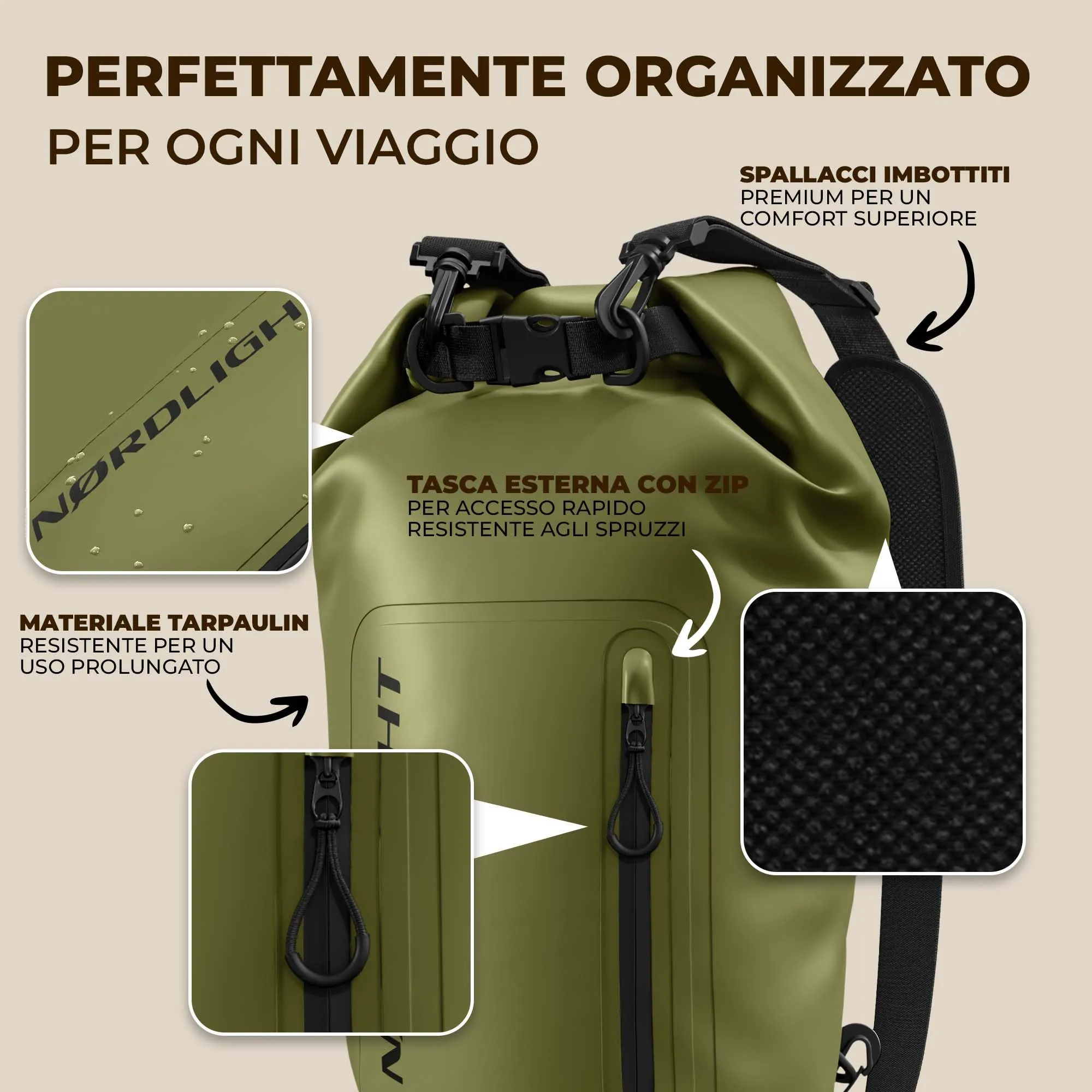 Nordlight Dry Bag 5L con Custodia per Cellulare - Verde Oliva - immagine 7