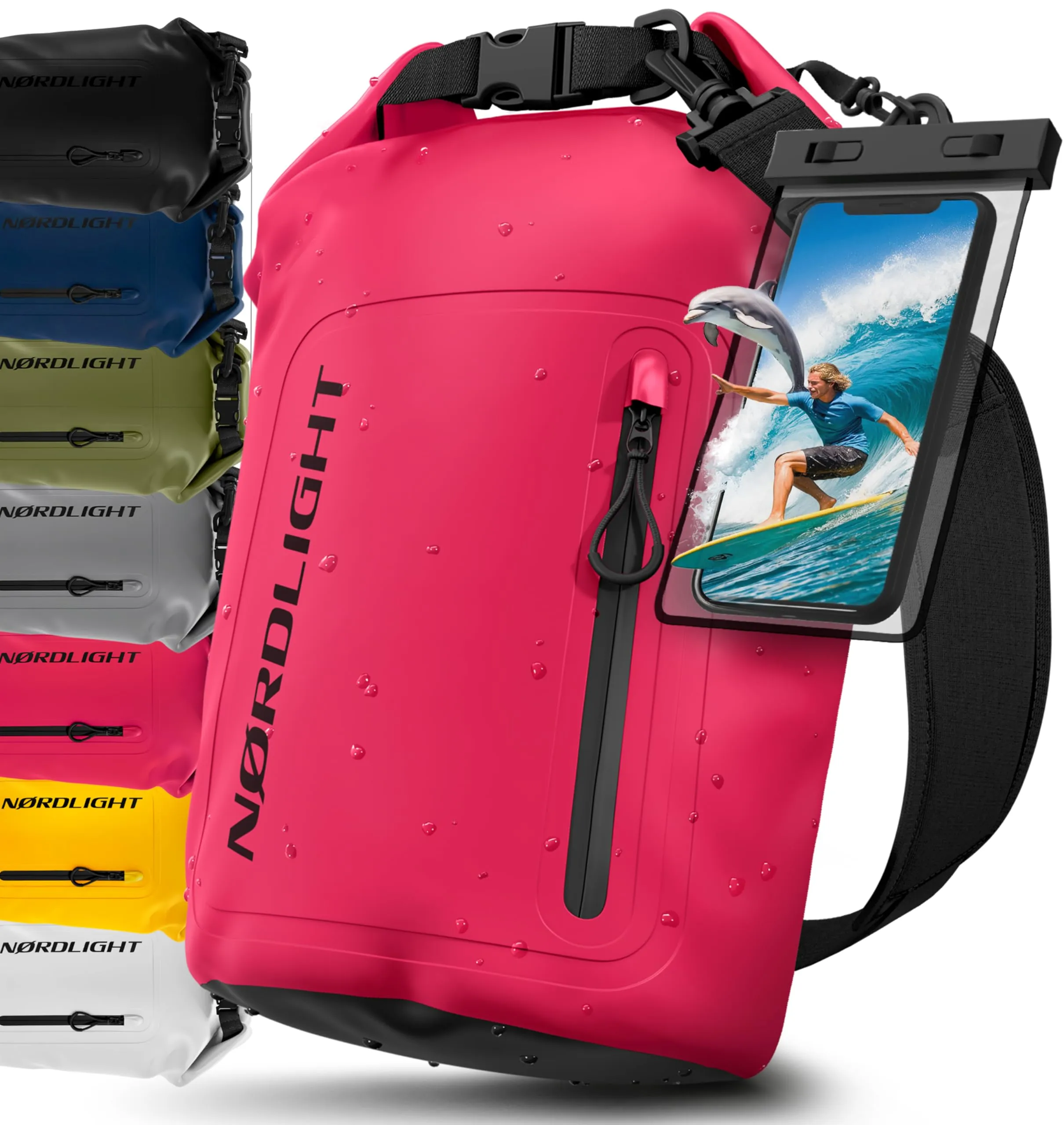 Nordlight Dry Bag Sacca Impermeabile con Custodia per Cellulare, 20 Litri, Rosa - immagine 1