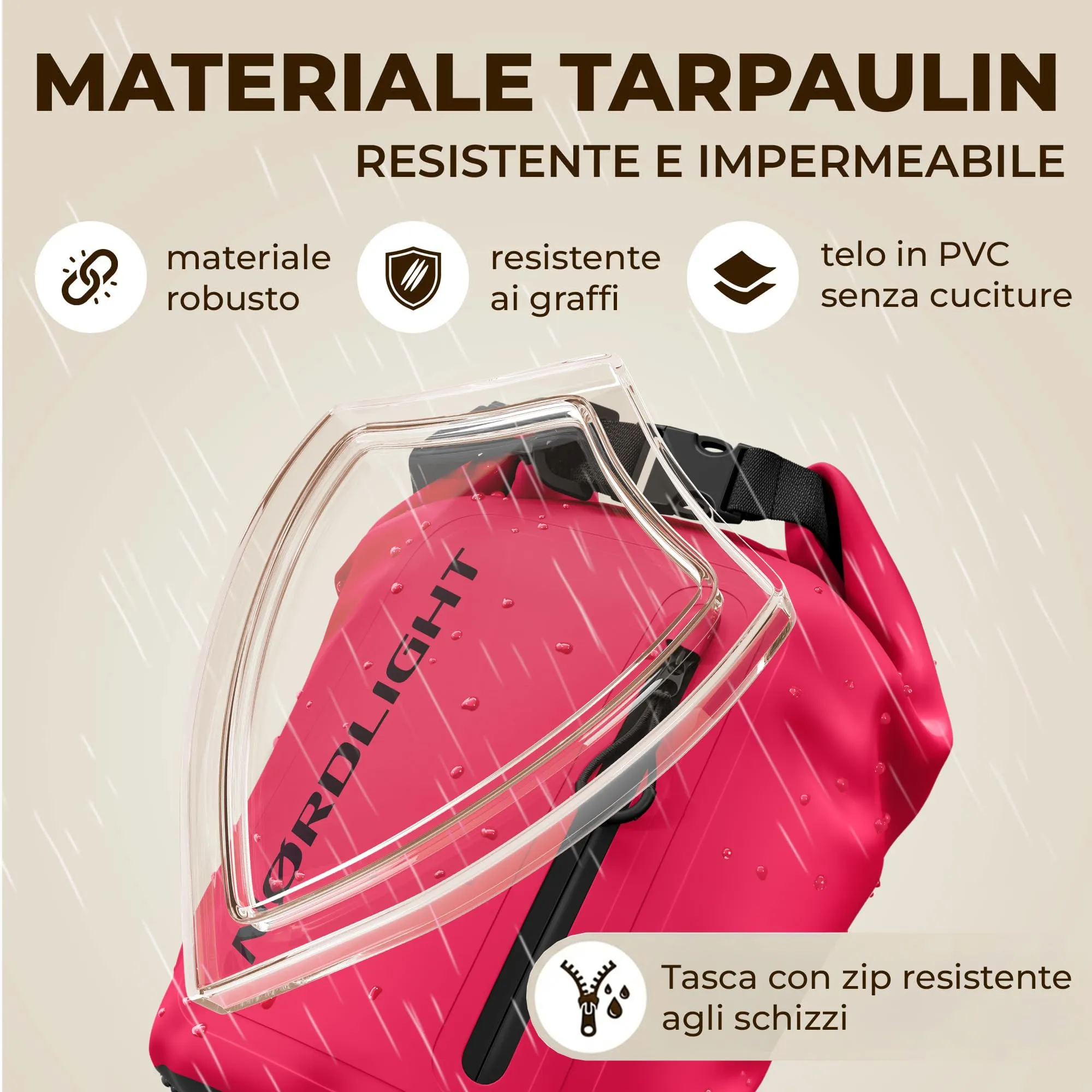 Nordlight Dry Bag Sacca Impermeabile con Custodia per Cellulare, 20 Litri, Rosa - immagine 5