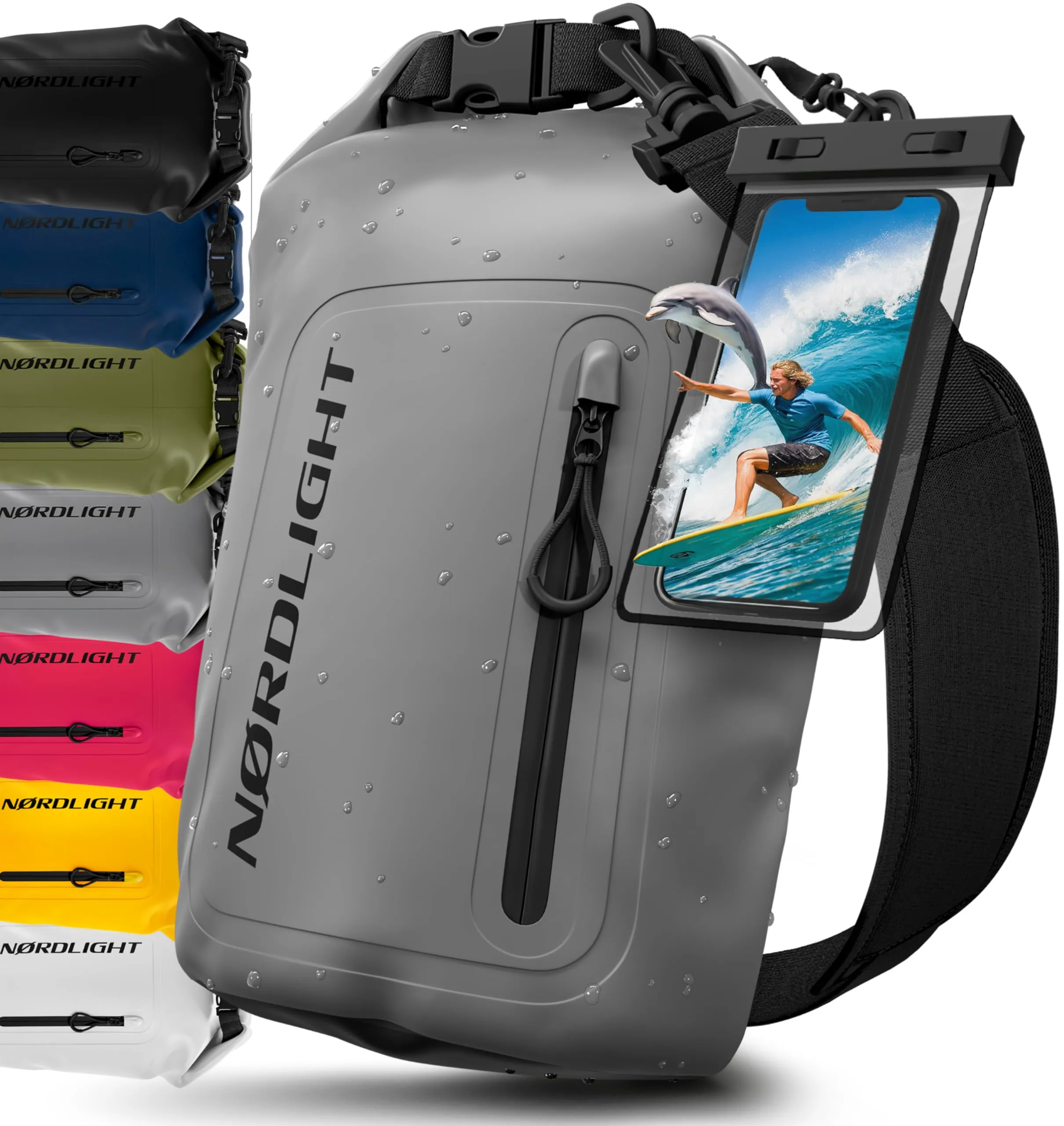 Nordlight Dry Bag 10 Litri con Custodia per Cellulare, Grigio - immagine 1